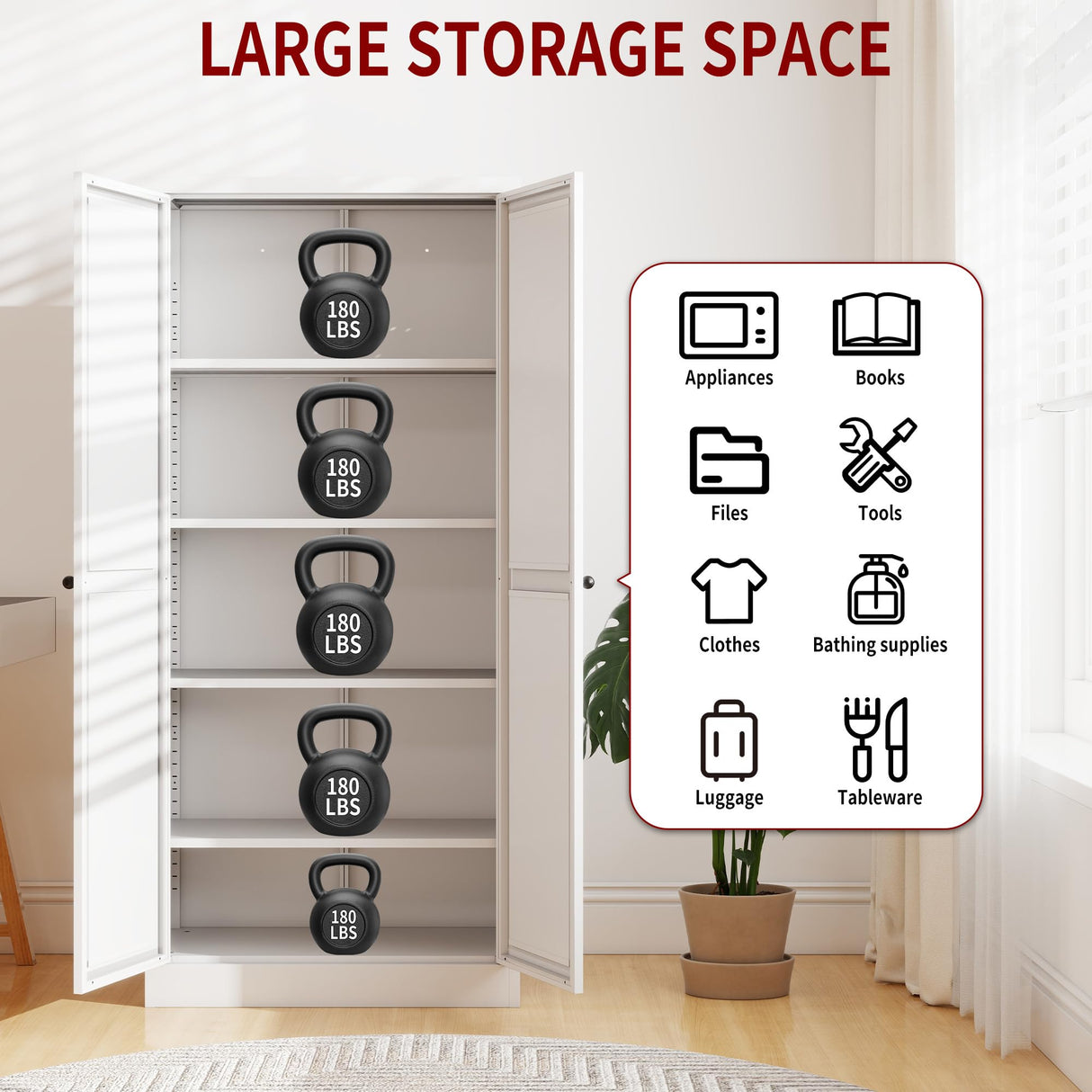 AQY Kitchen Pantry Cabinet,61" White Pantry Storage Cabinet with 4 Tier Adjustable Shelves and 2 Doors,Freestanding Cupboard,Metal Pantry Cabinets with Handle for Living Room Kitchen Assembly Required AQY