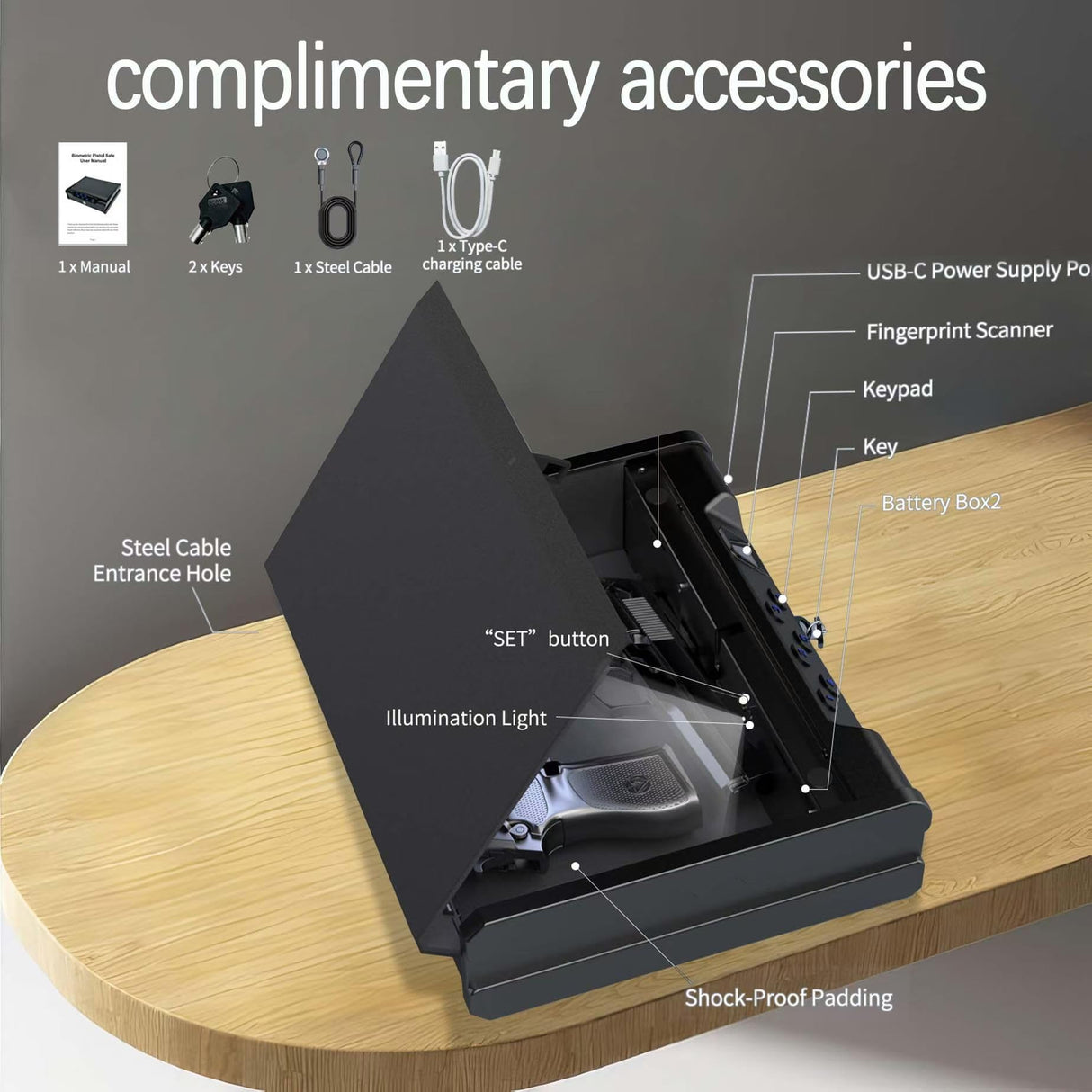 gun safe .Gun Safes for 2 Pistols with 3 Quick-Access Fingerprint,Passcode,Key.with Voice Prompt Pistol SafeHandgun Safe, Hand Gun Lock Box for Home Drawer Car Bedside Nightstand WoodArtSupply