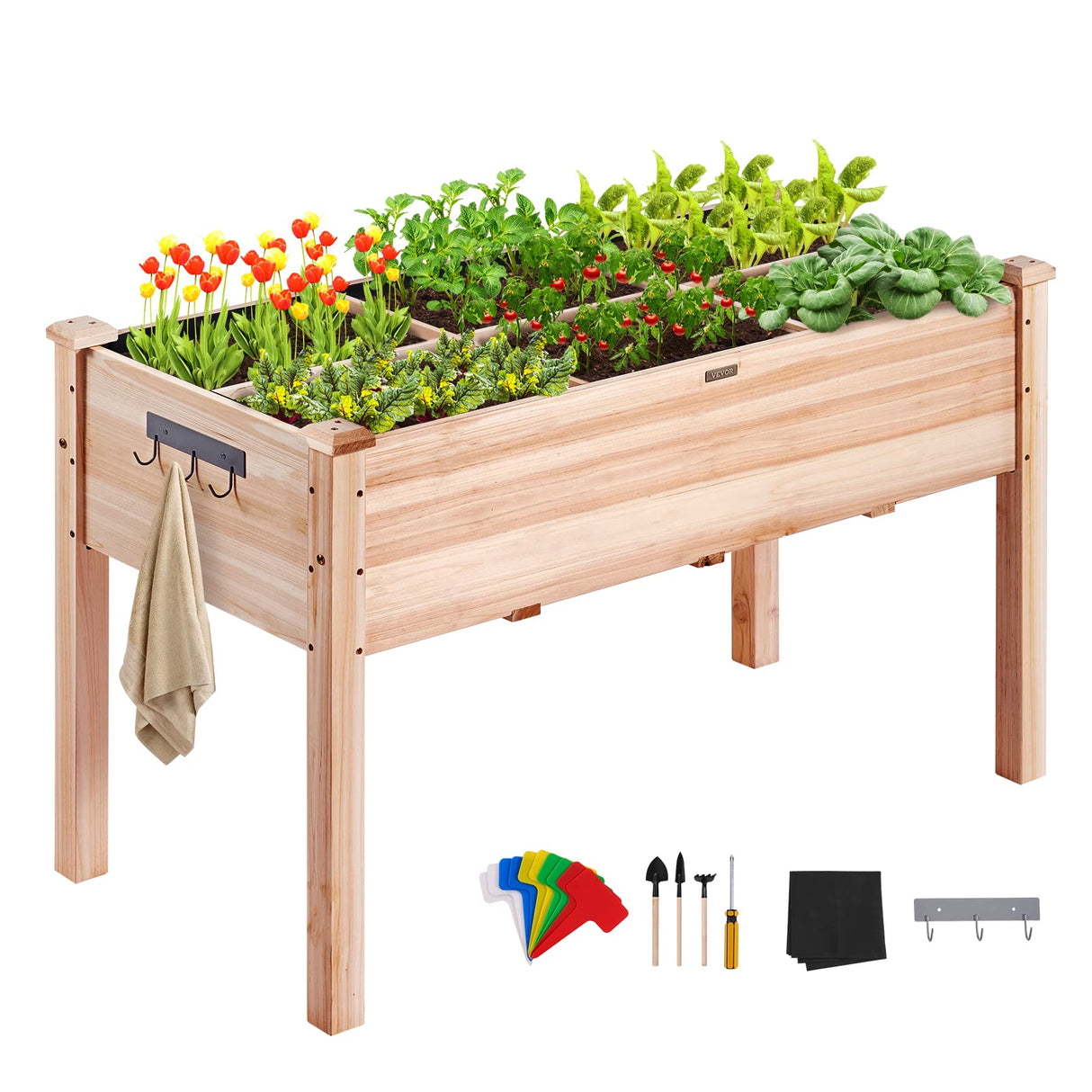 VEVOR Raised Garden Bed 48x24x30in with Sturdy Legs, High End Natural Fir Wood Planter Box Elevated Planting Stand for Backyard/Garden/Patio/Balcony w/Non -Woven Liner & 1 Set of Tool, 220lb Capacity VEVOR