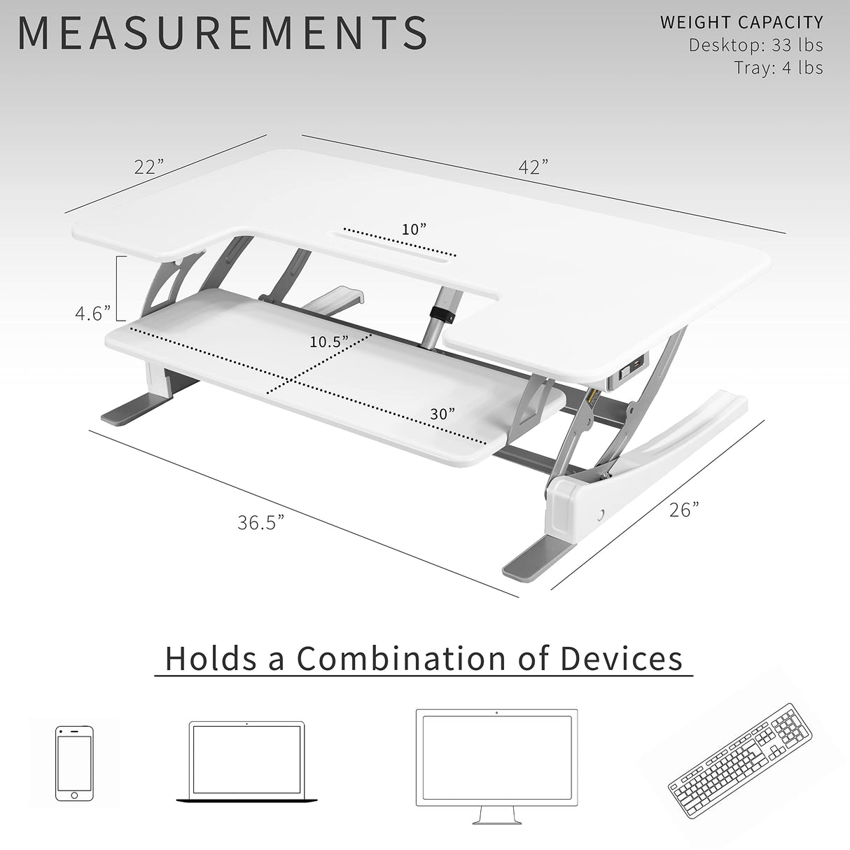 VIVO 42 inch Electric Height Adjustable Stand Up Desk Converter, VE Series, Sit to Stand Tabletop Dual Monitor Riser with USB Port, White, DESK-V000VLEW VIVO