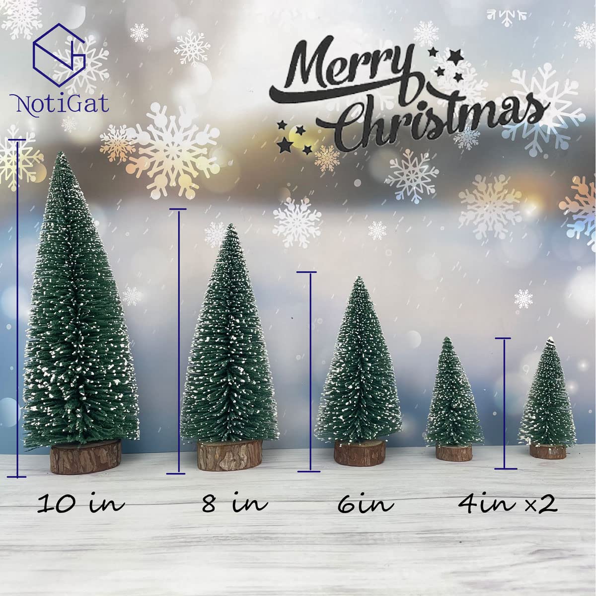 NotiGat Mini Christmas Tree Bottle Brush Christmas Trees with Wooden Bases Christmas Decorations for Party Table top decer Christmas Tree (5pcs) NotiGat