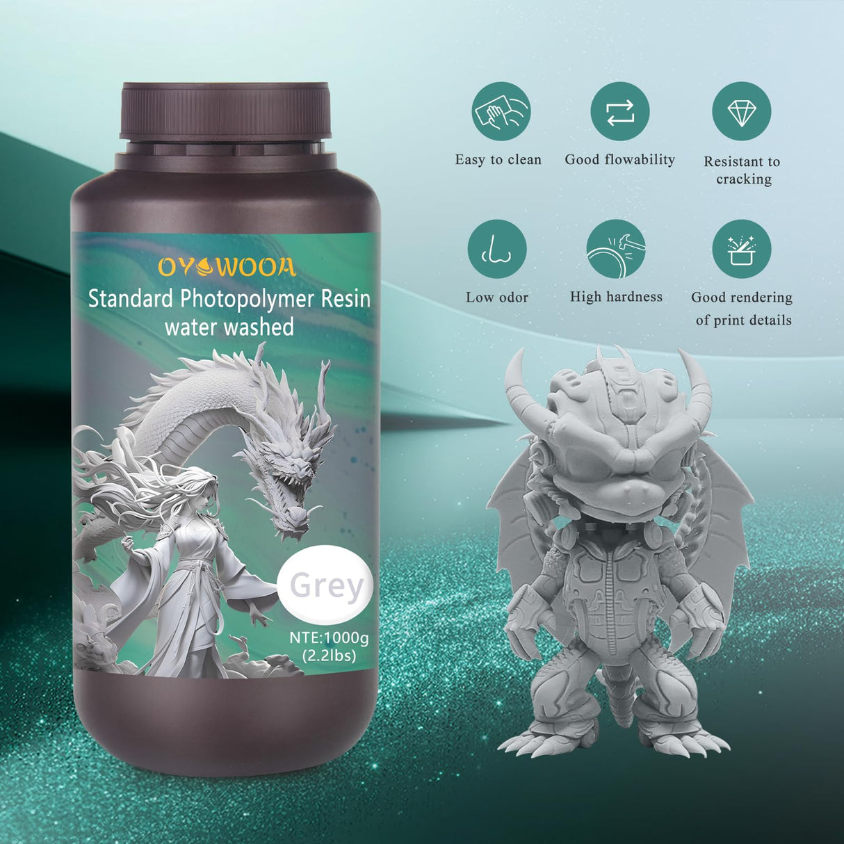 OYOWOOA 3D Printer Resin Water Washable High Precision 3D Printing Liquid 405nm Photopolymer Resin for LCD/DLP 3D Print (Red Wax, 1000g) OYOWOOA