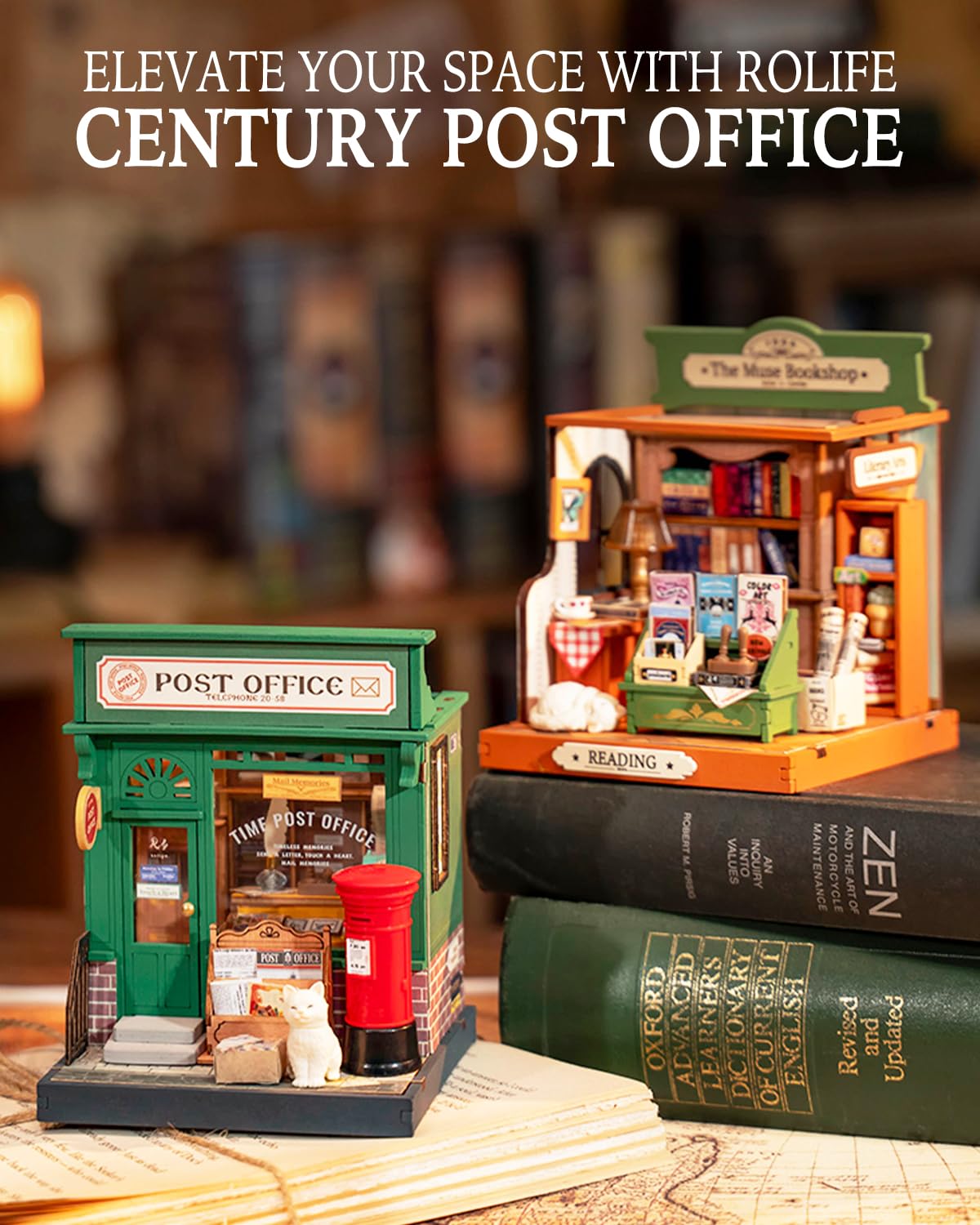 Rolife DIY Mini Building House Miniature Kit-Century Post Office, Miniature Lifestyle Mini Bookshelf Decoration, DIY Hobbies/Gifts for Craftsman (Century Post Office) Rolife