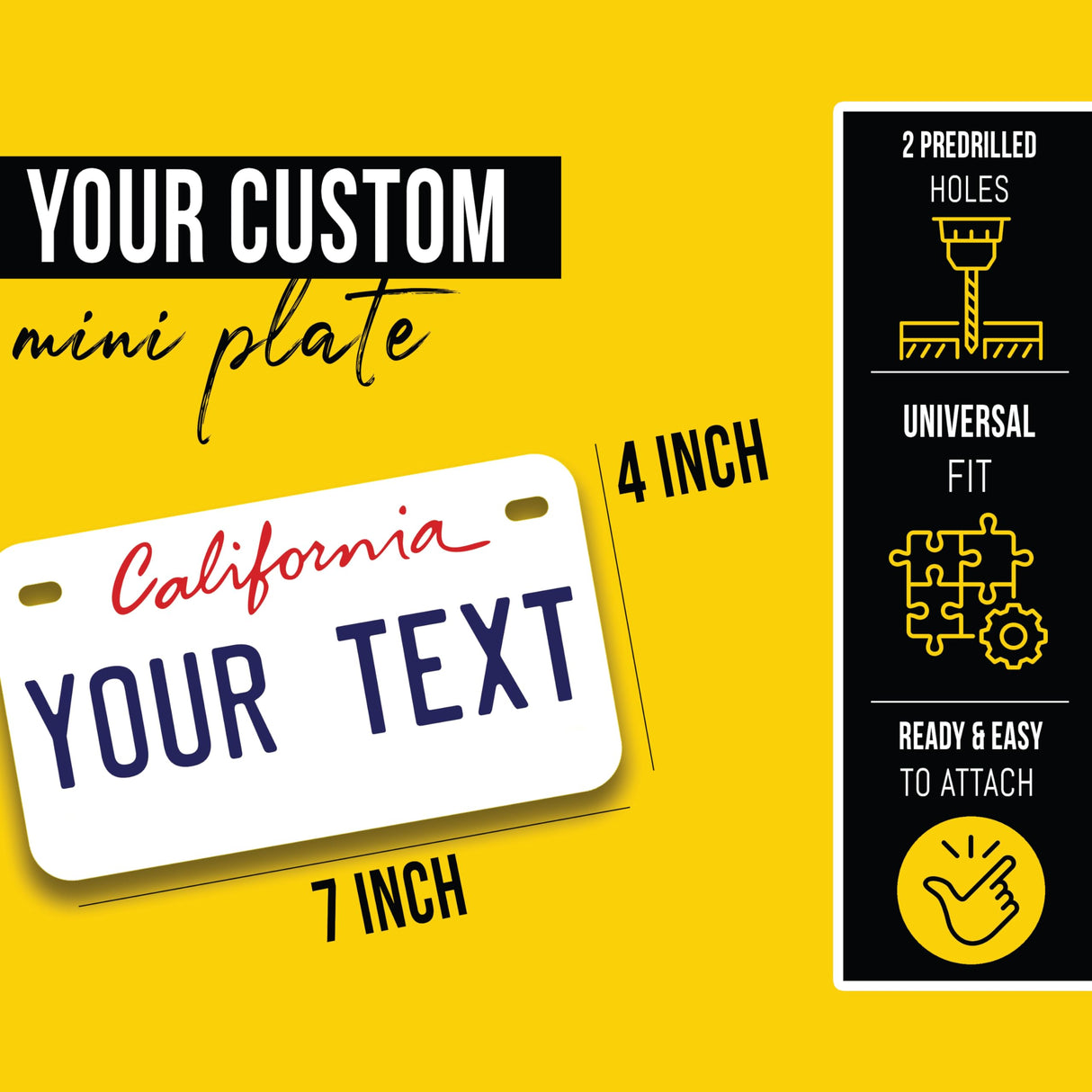 Personalized California Mini License Plate | Choose from All 50 States | Bike License Plate | 7 x 4 inch | Custom License Plate for Kids Toy Car and Wagons | Golf Cart Accessories | Motorcycle Printlabz