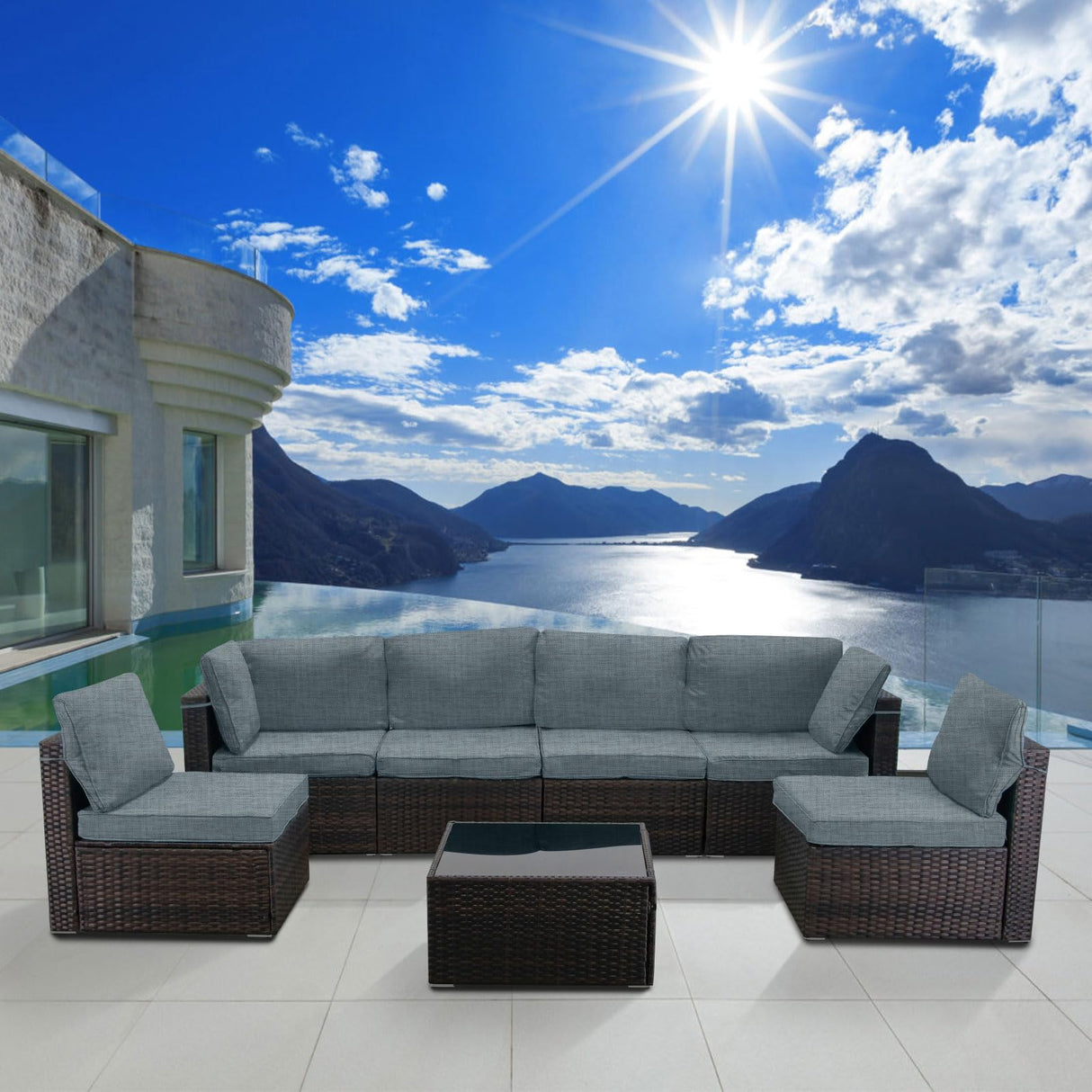 LAFWELL 7 Pieces Outdoor Patio Furniture Sets,Rattan Conversation Sectional Set,Manual Weaving Wicker Patio Sofa with Tea Table LAFWELL