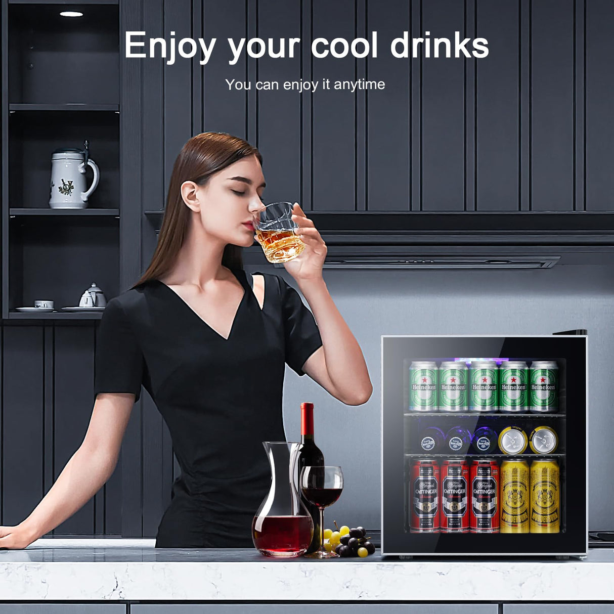 Antarctic Star Mini Fridge Cooler - 60 Can Beverage Refrigerator Glass Door for Beer Soda or Wine –Small Drink Dispenser Machine Removable for Home, Office or Bar, 1.6cu.ft. Antarctic Star