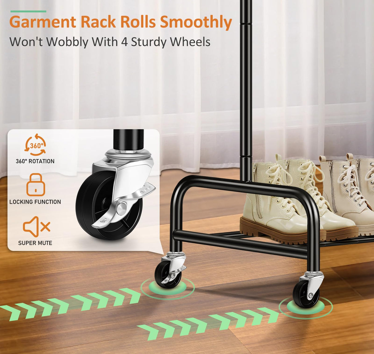 SLEEPING LAMB Heavy Duty Clothing Racks for Hanging Clothes Rack, 43" Wide Rolling Garment Rack Metal Clothing Hanger Rack with Wheels Wardrobe Rack for Coats, Shirts, Dress, (Black) SLEEPING LAMB