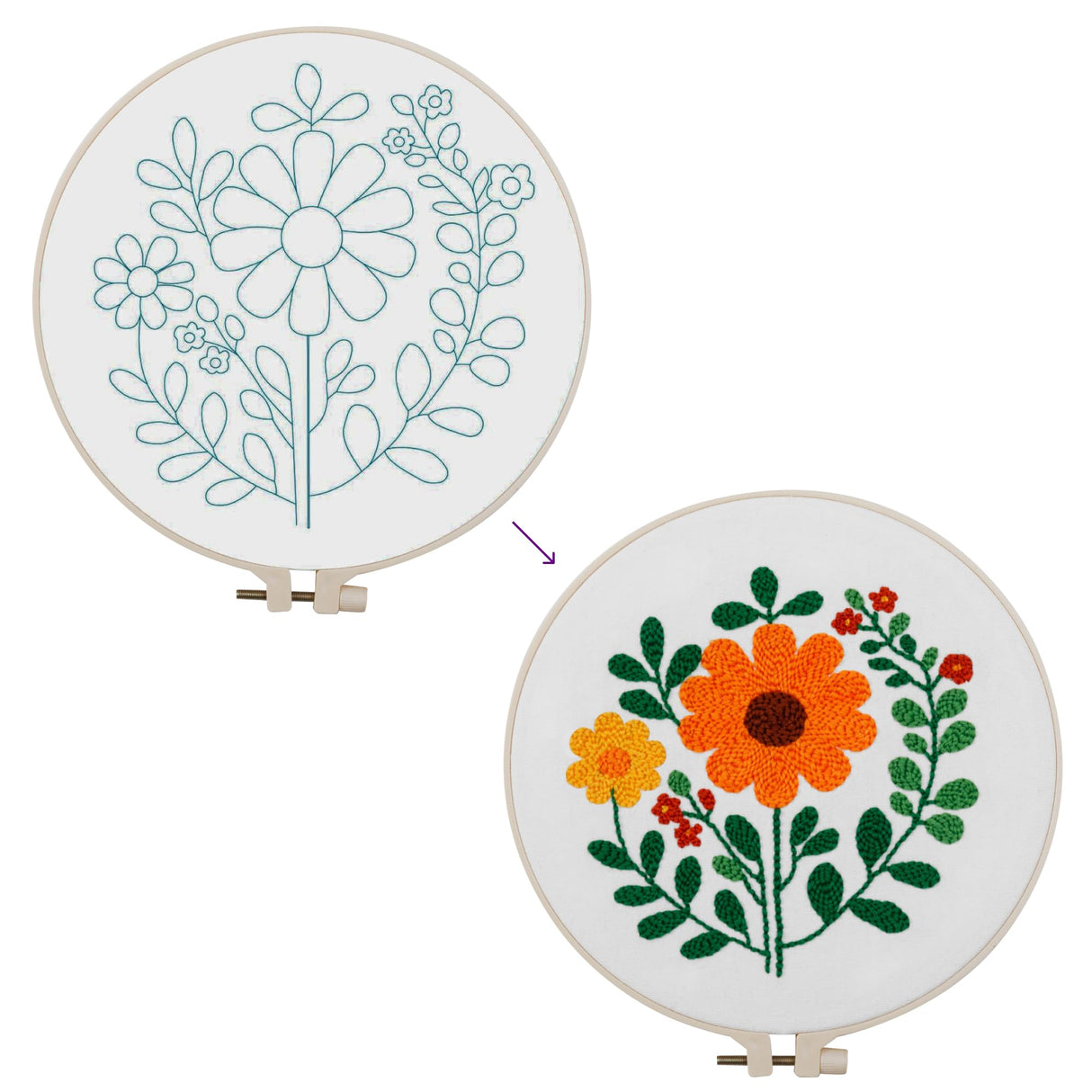 Punch Needle Embroidery Kit for Beginners – Complete Set with Patterned Fabric, Hoops, Yarns & Tools – DIY Rug-Punch Craft Kit for Adults & Kids (1 Style) Looples