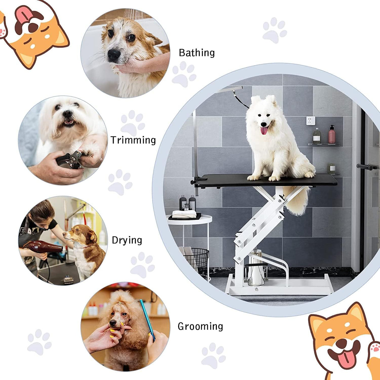 ACIDBOLT Hydraulic Pet Grooming Table, 42'' Durable Foldable Dog Grooming Table Suitable for Small Medium Large Dogs, Heavy-Duty Pet Grooming Table Drying Table with Adjustable Arms ACIDBOLT