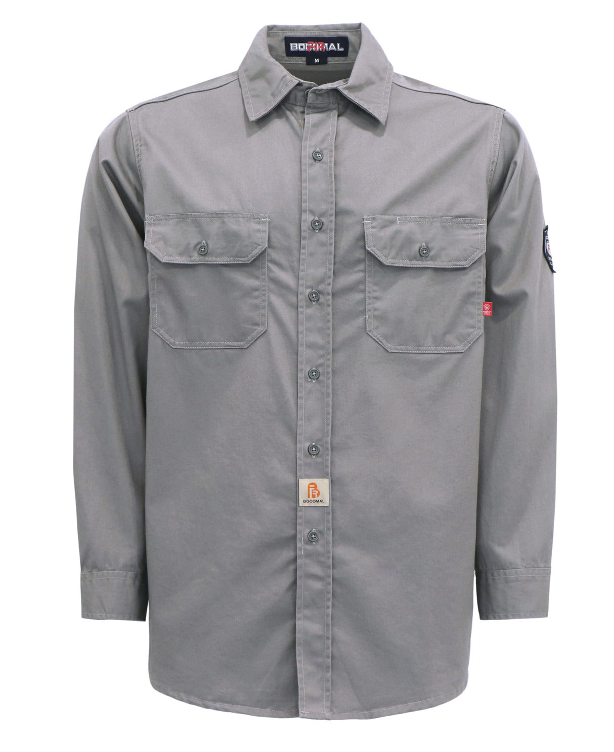 BOCOMAL FR 6.25oz Lightweight Summer Welding Shirt - Flame Resistant, Relaxed Fit, Cotton, Long Sleeve, Button Down Collar, Light Gray BOCOMAL