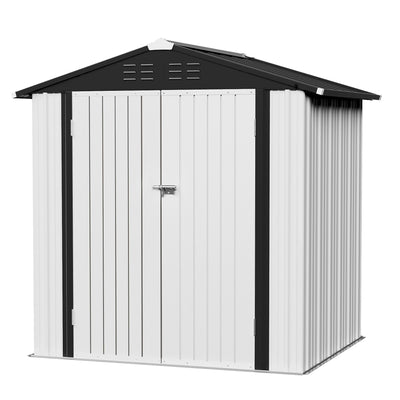 JUMMICO Metal Outdoor Storage Shed 6 x 4 FT Metal Shed with Lockable Door,Waterproof Garden Tool Shed Storage House for Backyard Patio Lawn,White