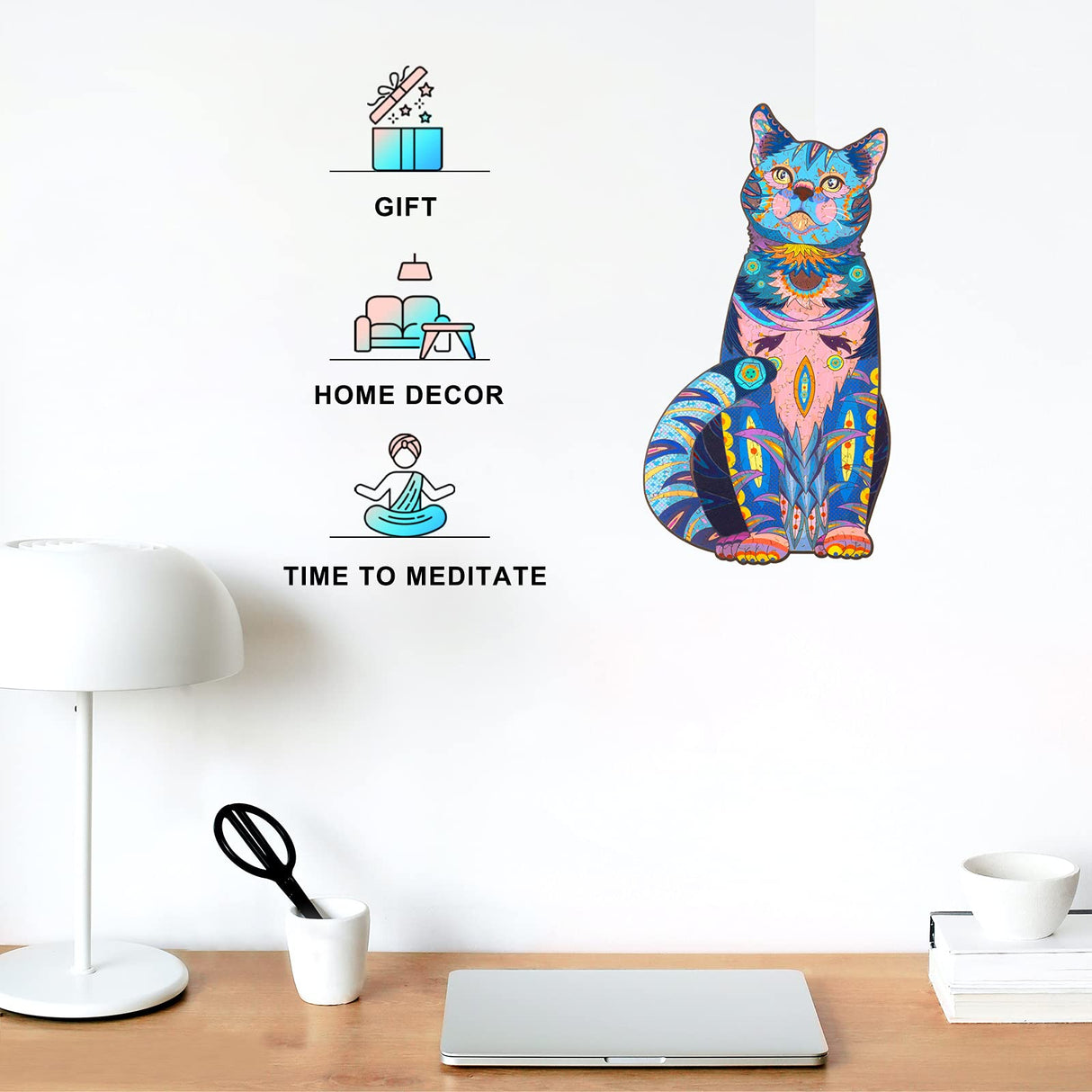 Wooden Puzzles for Adults, Wooden Blue Cat Jigsaw Puzzles with Animal Shaped Pieces, Unique Wood Cat Shape Puzzle for All Ages, Ideal for Challenging and Gift (6.1×11 inches) 100 pcs - S Tryuunion