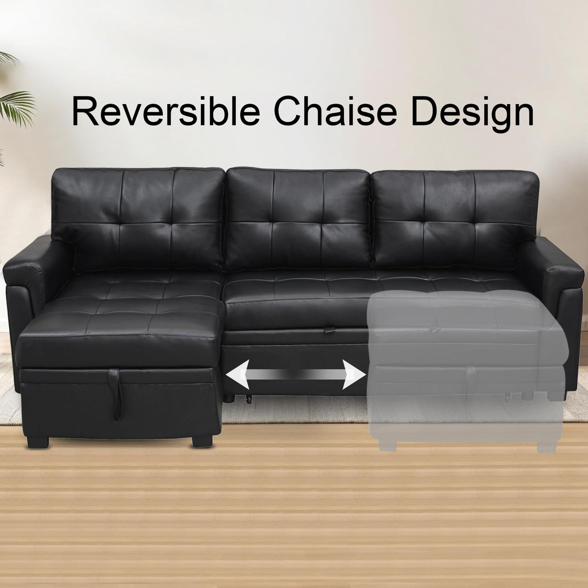 Naomi Home Transform Any Space: Sleeper Sectional Sofa with Convertible Sofa Bed & Inviting Chaise. Find Tranquil Comfort with Stress-Relieving Design & Durable Cushions - Black/Air Leather Naomi Home