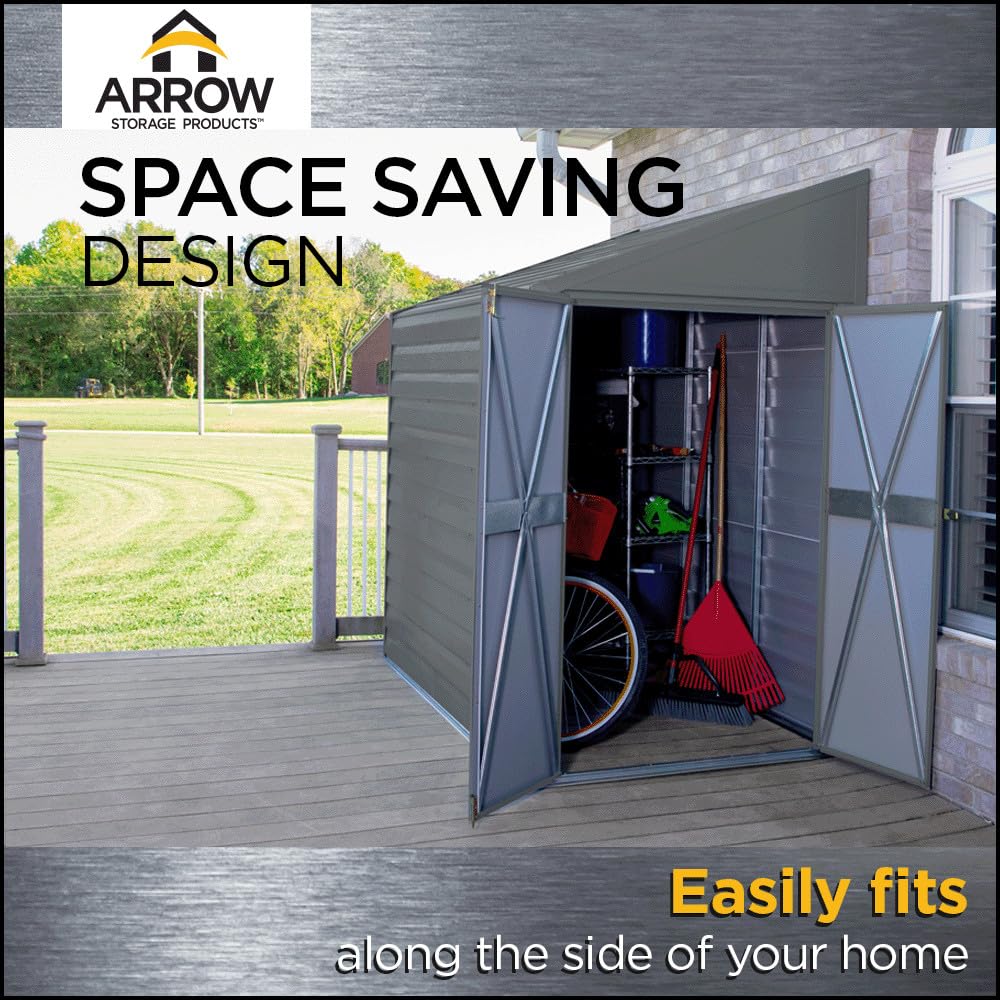 Arrow Yardsaver 4' x 10' Galvanized Steel Outdoor Storage Shed with Sloped Roof and Double-Door Entry, UV-Resistant Steel Floorless Compact Storage Shed, Charcoal Arrow