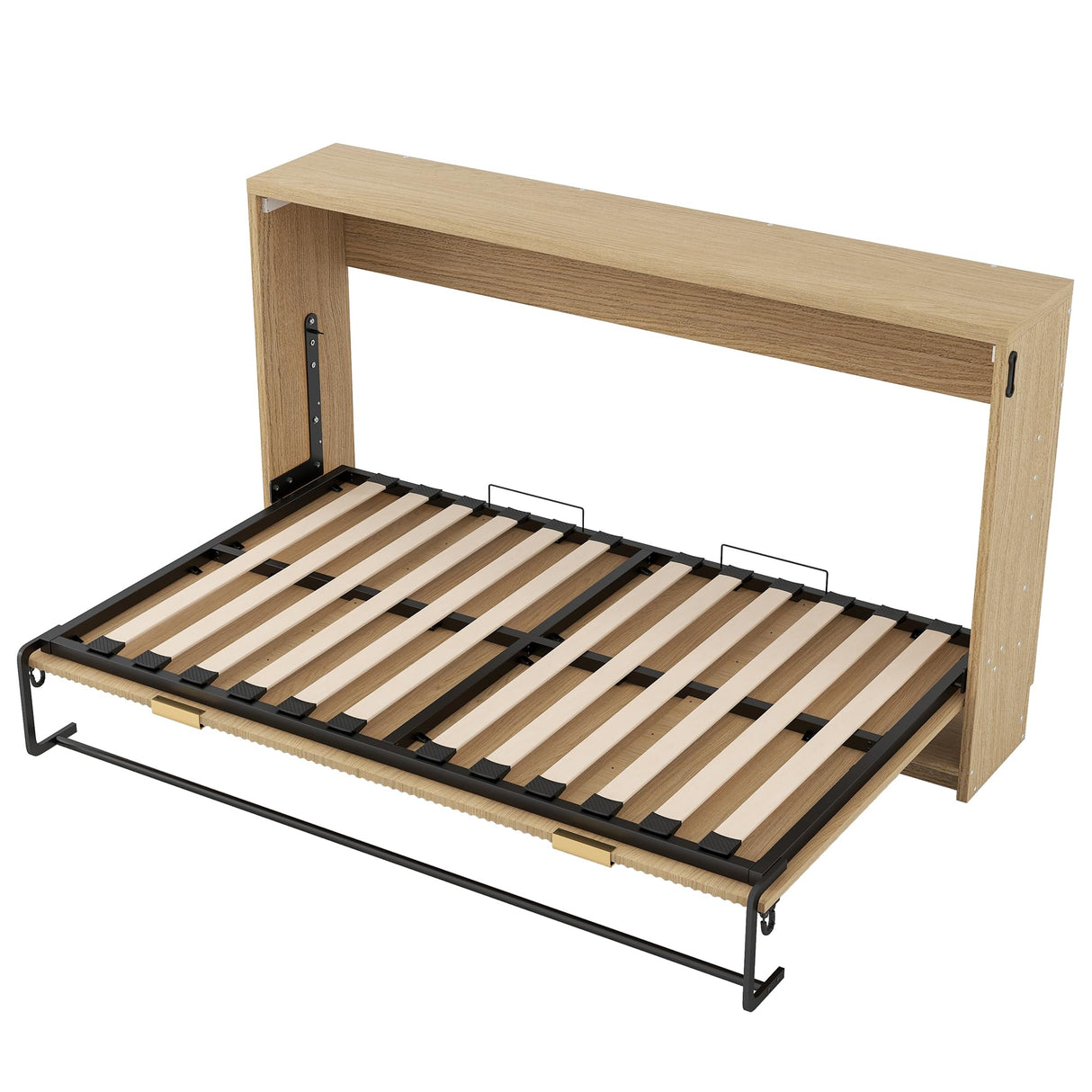 Twin XL Horizontal Murphy Bed with LED Lighting,Wood Space-Saving Hideaway Folding Fluted Murphy Wall Bed Cabinet for Adults MERITLINE