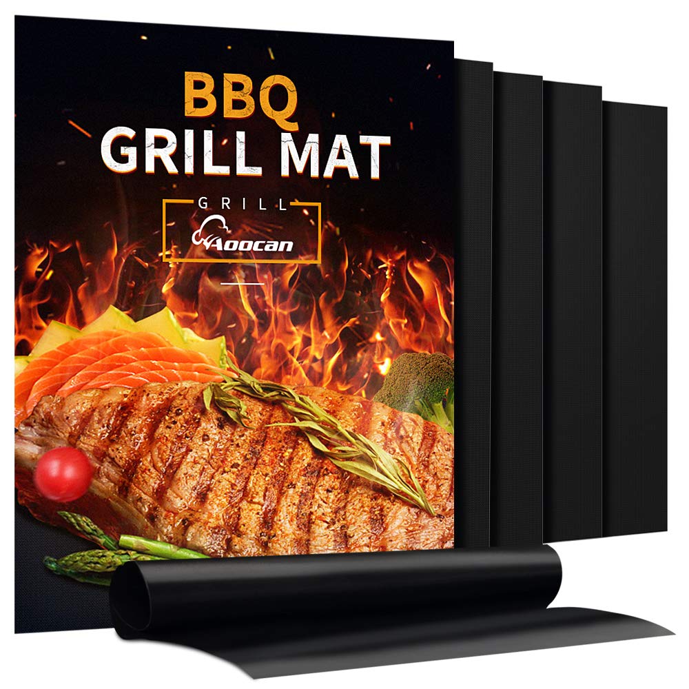AOOCAN Grill Mat - Set of 5 Heavy Duty Grill Mats Non Stick, BBQ Outdoor Grill & Baking Mats - Reusable, Easy to Clean Barbecue Grilling Accessories - Work on Gas Charcoal Electric - Extended Warranty Aoocan