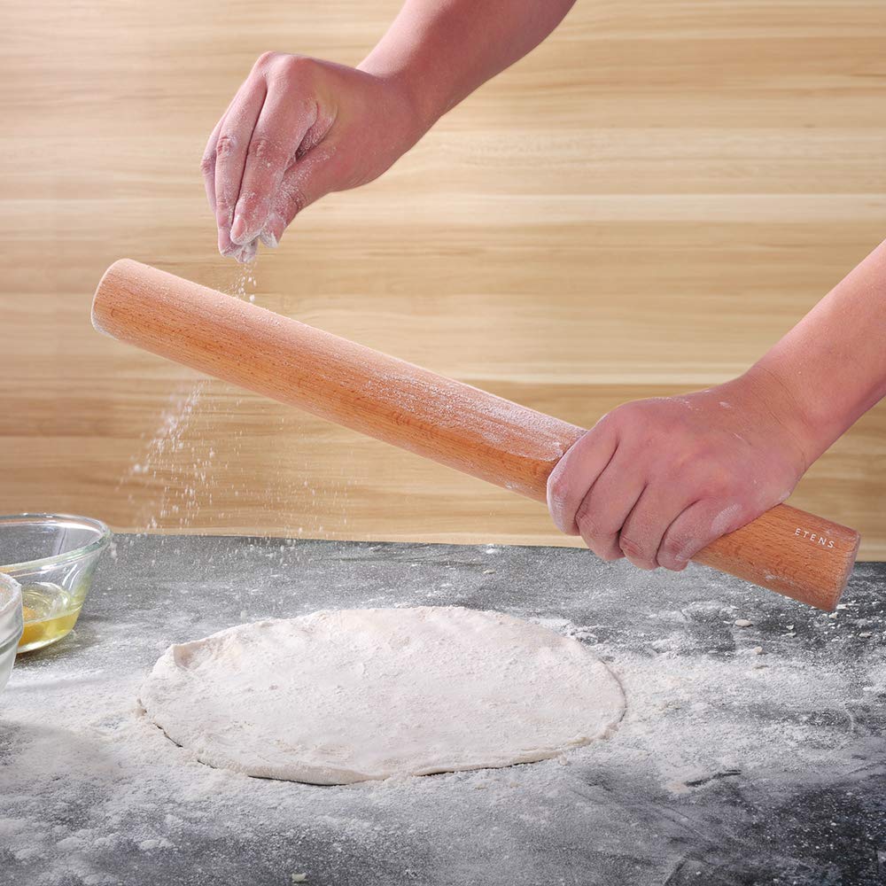 Etens Rolling Pin 17.3Inch, Professional Dowel Wood Rolling Pins for Baking Pasta Pizza Pie and Cookie, Wooden Dough Roller Pin (Straight Style, Large 1.73 Inch Diameter) Etens