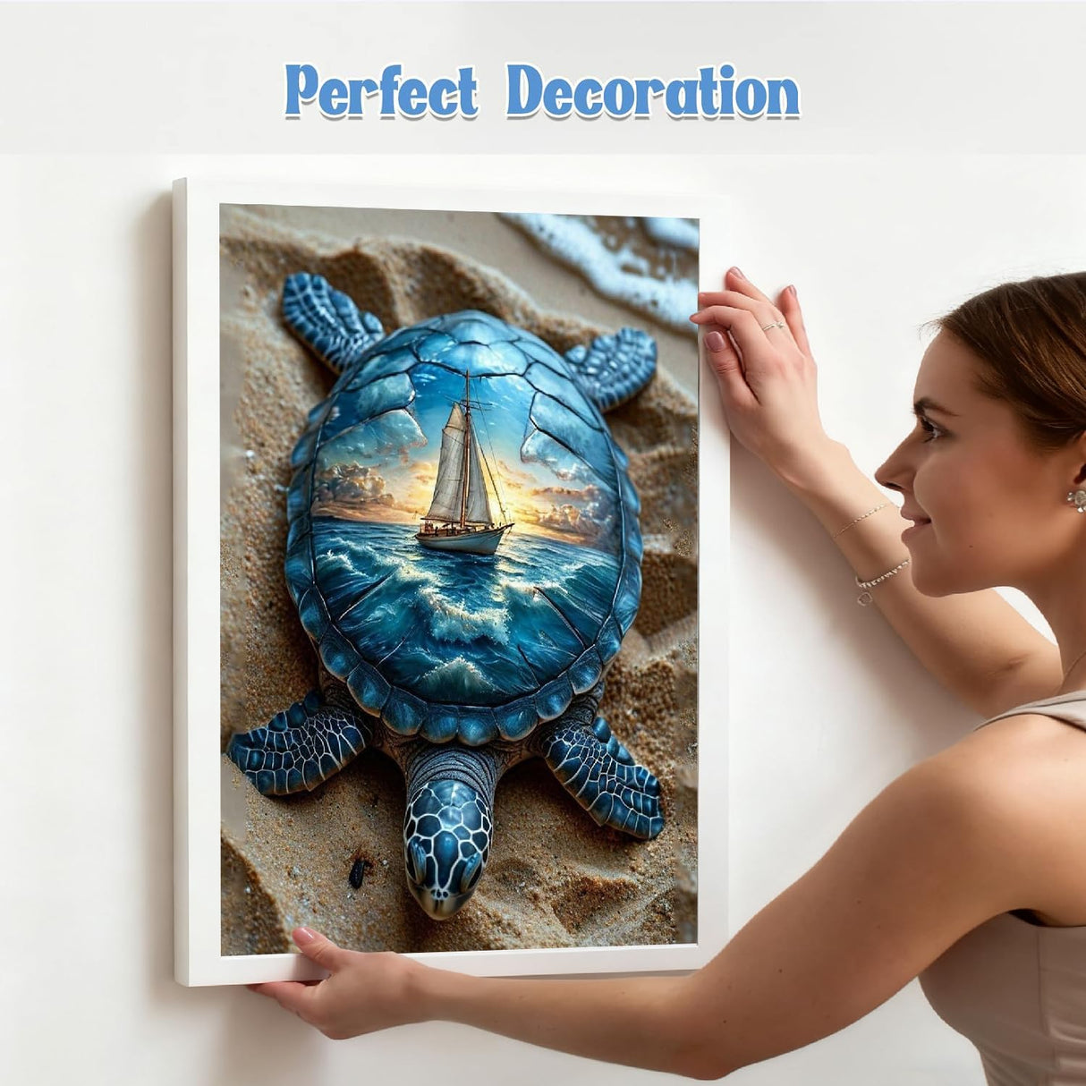 Diamond Painting Kits for Adults 5D Sea Turtle, Sunset Beach Ocean Gem Art for Beginners, DIY Full Drill Diamond Art Kits for Adults, Home Wall Decor, 12x16 Inches Baiwanerxiang