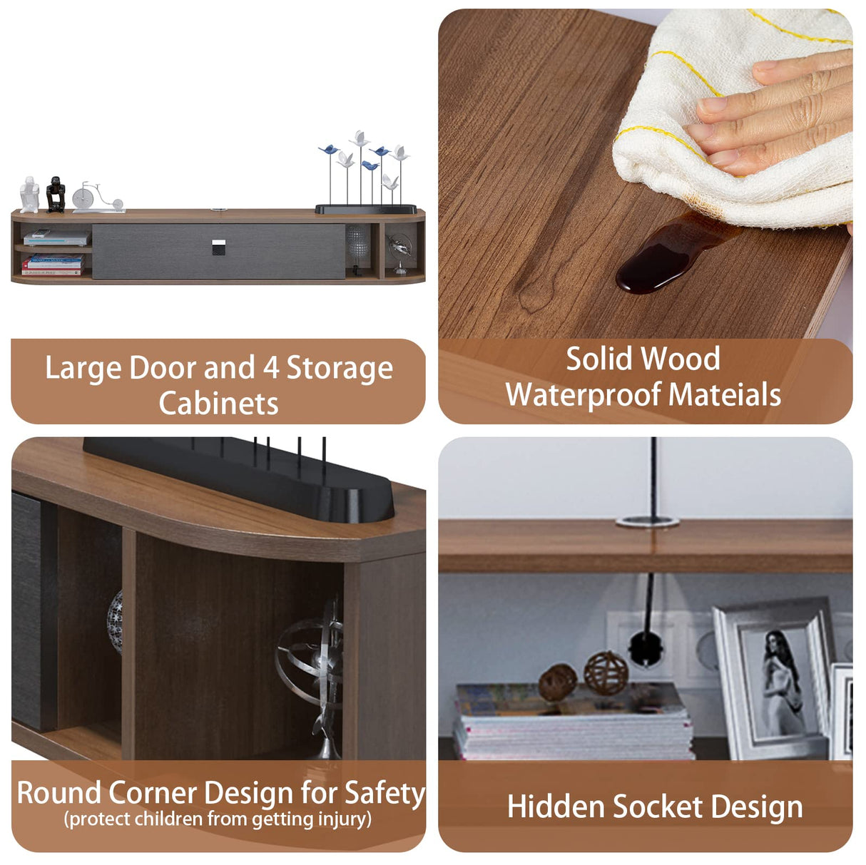 Pmnianhua Floating TV Stand,55'' Under TV Shelf,Modern Floating TV Console,Wall Mounted TV Cabinet, Entertainment Center with Storage for Bedroom Living Room(Walnut) Pmnianhua