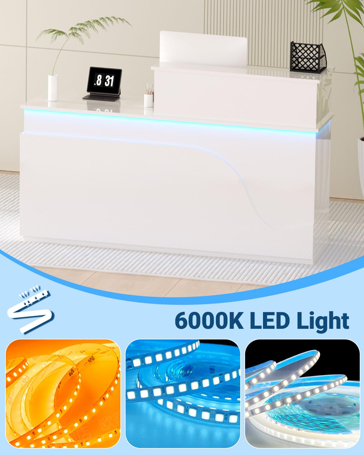 Reception Desk with Counter, Solid Wood Front Desk, Modern Reception Counter Retail Checkout Counter for Home Office, Salon, Lobby Gguileb