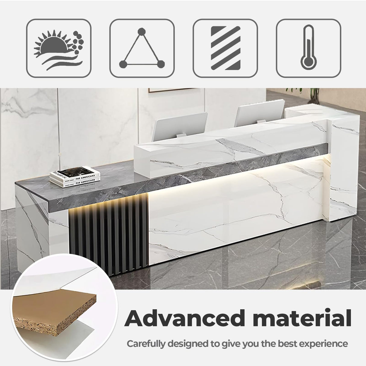 Nuipesn Reception Desk, Front Desk Reception Counter with Shelf & Lockable Drawers,Reception Table with Private Panels for Office,Beauty Salon (Gray Grain + White/Right, 59" L*24" W*39" H) Nuipesn