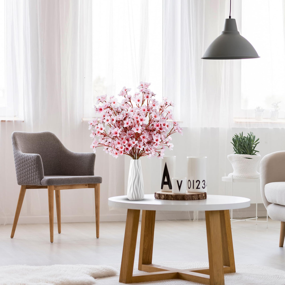 Sggvecsy Artificial Cherry Blossom Flowers 4 Pcs Faux Cherry Blossom Stems Faux Silk Cherry Blossom Branches 15.7’’ Fake Peach Flowers for Vase Arrangements Home Wedding Table Decor (Pink) Sggvecsy