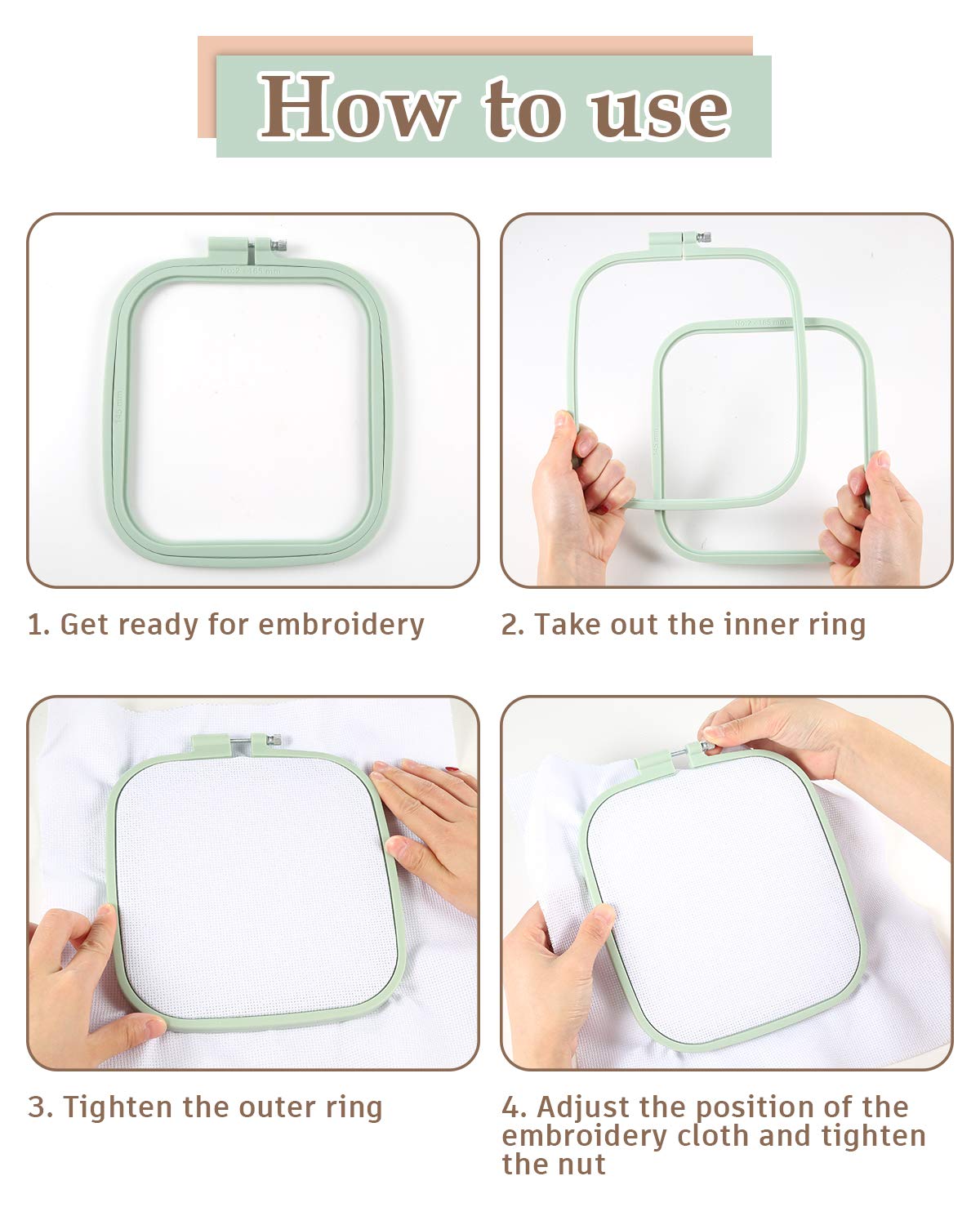 Pllieay 5 Pieces 5 Sizes Square Embroidery Hoops, ABS Plastic Embroidery Hoops for DIY Embroidery Craft Pllieay