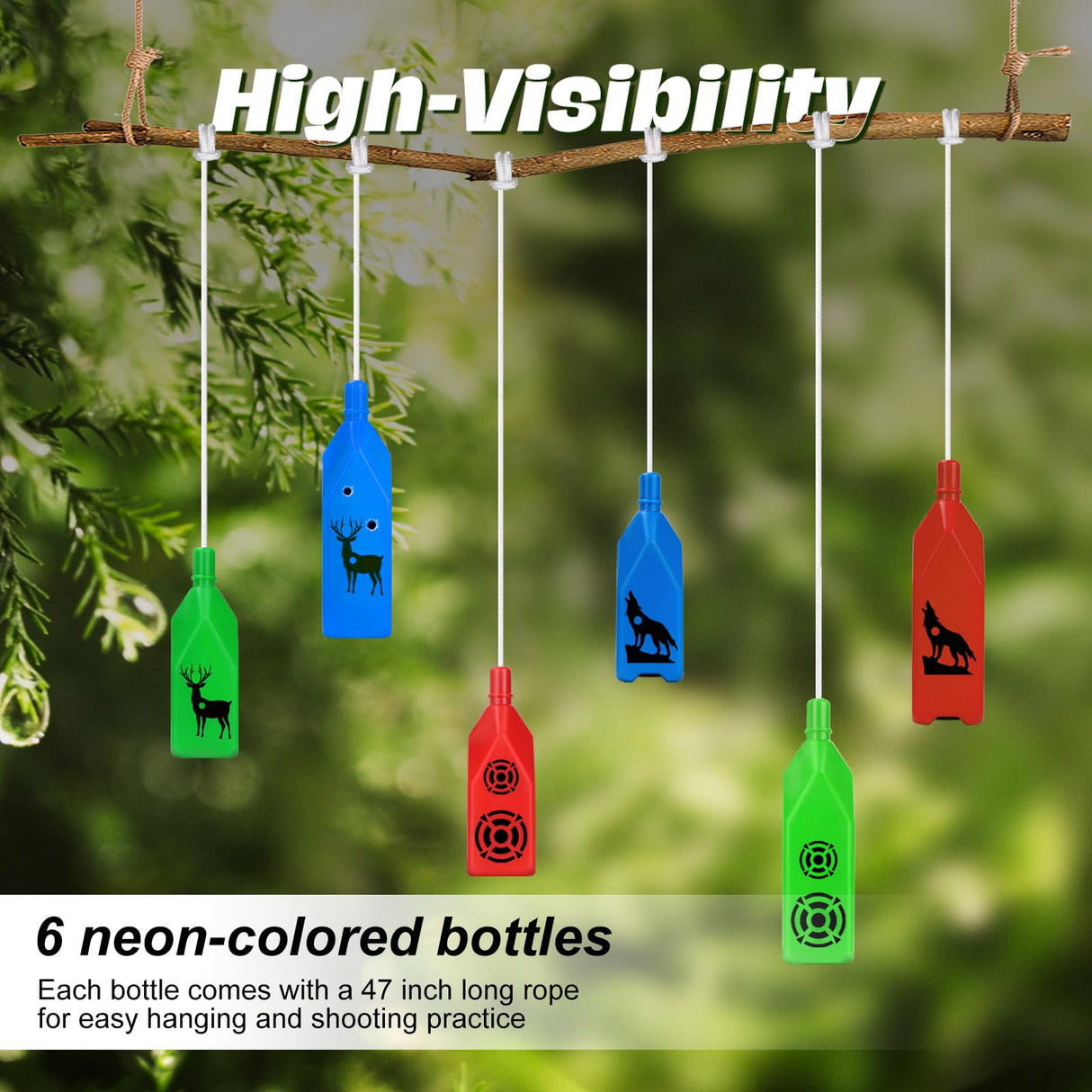 Ideagle 6-Pack Bottle Shooting Targets-Large and Small Target Combination with Hanging Rope for Target Practice, Ideal for Indoor and Outdoor Gun Ranges Ideagle