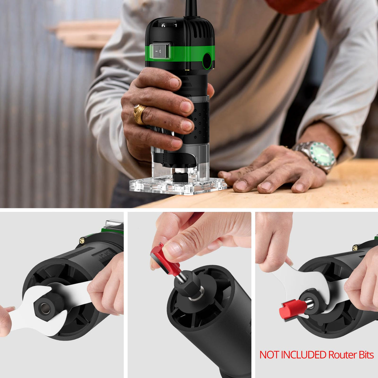 JiGiU Wood Trimmer, 1/4" 6.35mm Compact Router Tool Electric Wood Hand Trimmer Laminator 800W 28000R/Min Hand Held Woodwork Routers Router Joiners Tool with 6 Variable Speed for DIY Woodworking JiGiU