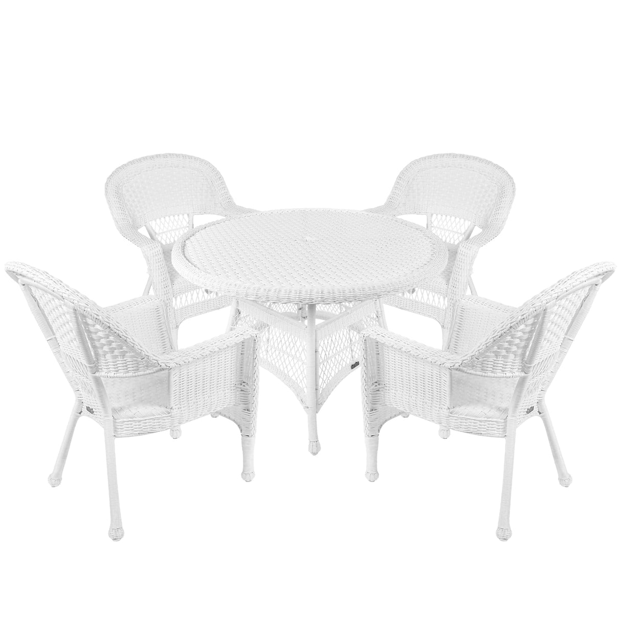 Jeco 5 Piece Wicker Outdoor Dining Set, White Jeco