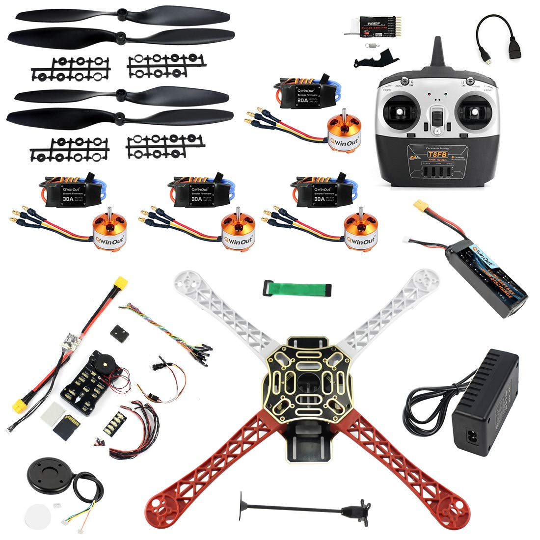 QWinOut 4-Axle 450mm DIY Drone Kit PIXHAWK 32 bit 2.45 FC F450 Airframe RC Quadcopter Unassembly Kit (Standard Version) QWinOut