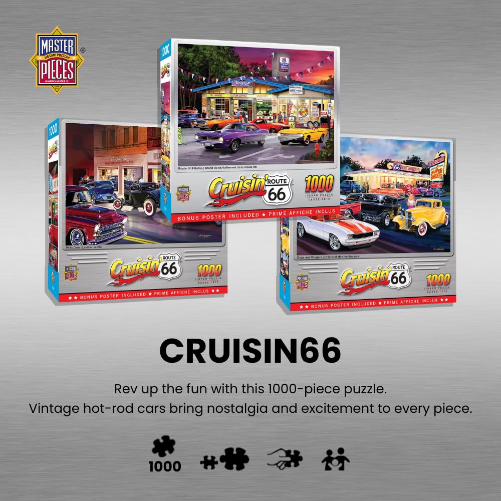 MasterPieces - 1000 Piece Jigsaw Puzzle, Route 66 Pitstop, Fun for Adults, Family, Kids, 19.25" x 26.75" Masterpieces