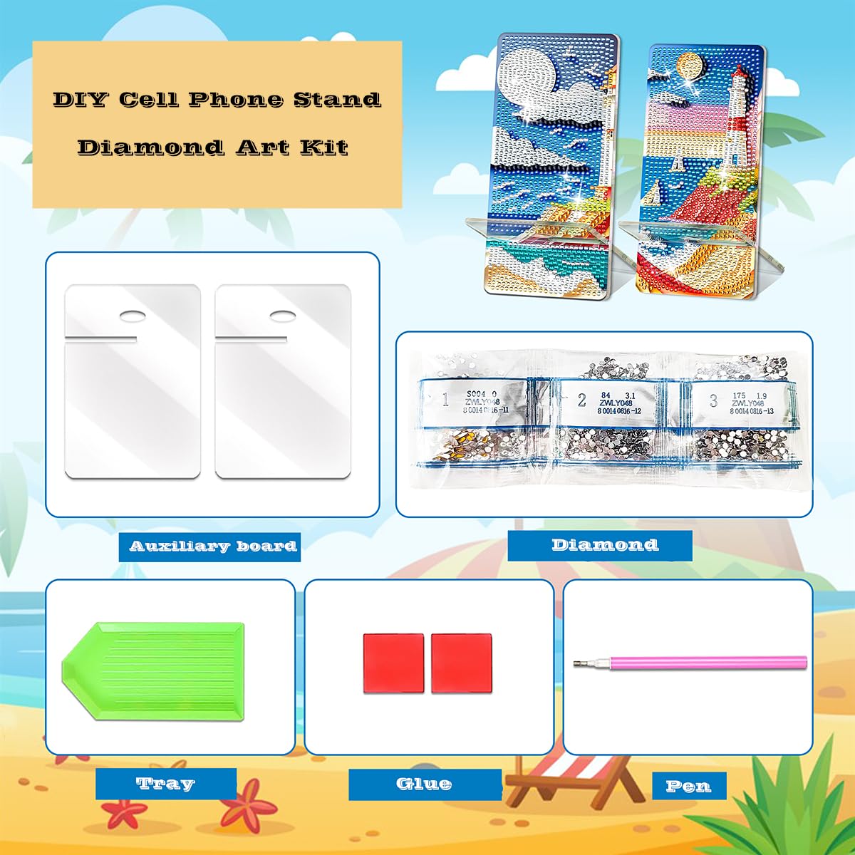 NIHO-JIUMA Diamond Art Phone Stand Kits Seascape, DIY Diamond Painting Phone Holder & Mirror, Gift for Adults/Women/Teen NIHO-JIUMA