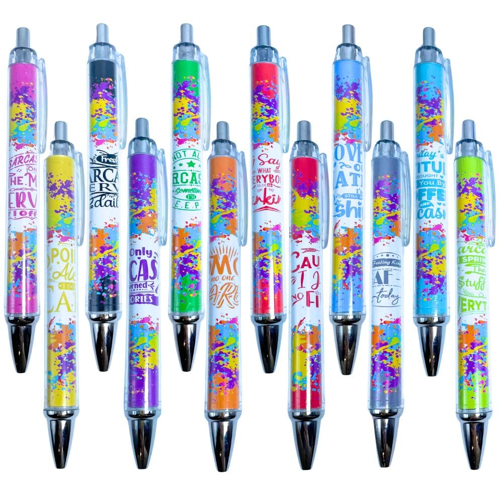 12 PC Funny Pens Sublimation Fun Ink Pen Bulk Set Rude Snarky Sassy Daily Sarcastic Quote Crude Word Sayings Humor Work Office Gag Writing Instruments Supplies Coworkers Gifts Novelty for Adults YJ PREMIUMS