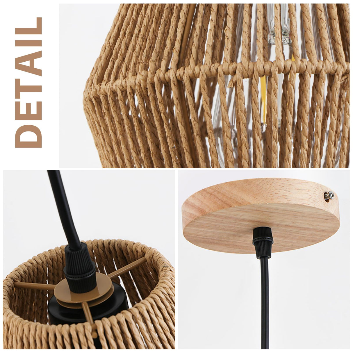 WBinDX Woven Rattan Pendant Light Fixture, 7'' Mini Boho Pendant Lights Kitchen Island 2 Pack Farmhouse Natural Hanging Pendant Lighting with Handwoven Basket Shade for Bedroom Foyer Bar Hallway WBinDX