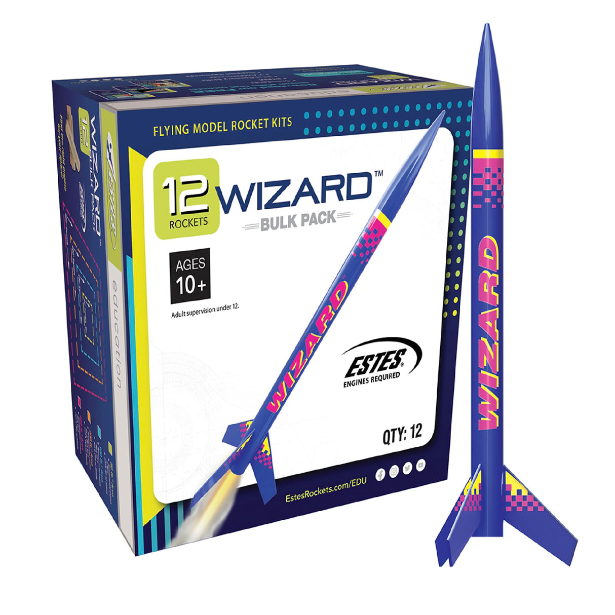 Estes 1754 Bulk Pack of 12 Wizard Rocket-Building Kits, Intermediate Flying-Rocket-Model Kits for Ages 10+, Classroom Science Experiments Estes