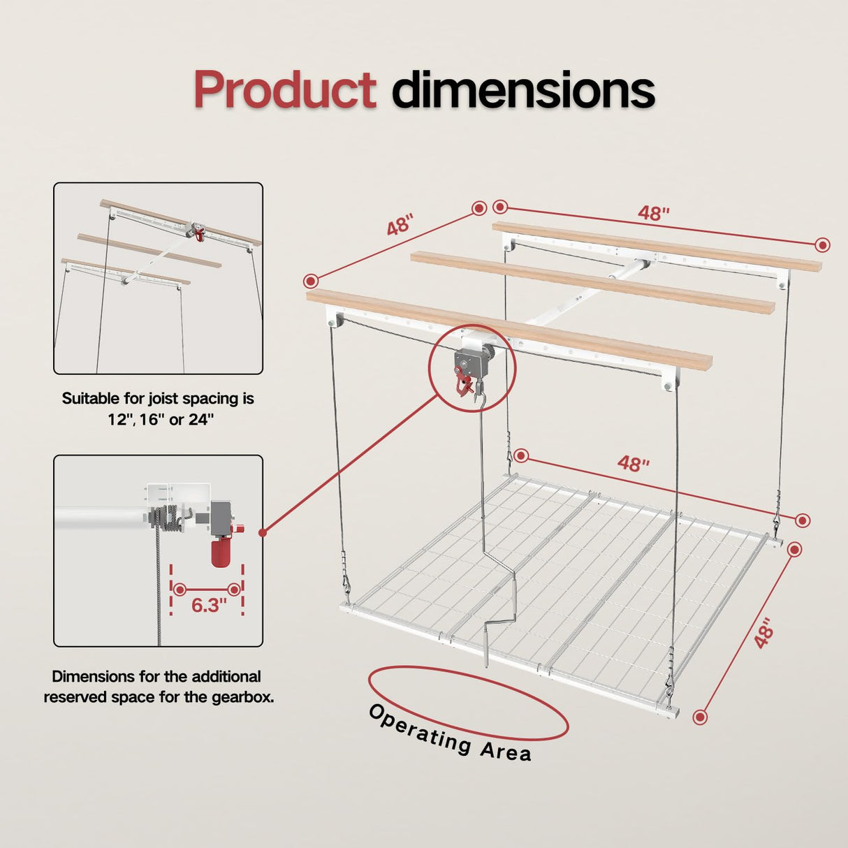 KOKORACKER Overhead Garage Storage Rack, Adjustable Heavy-duty 4x4 Ft Ceiling Storage Racks with Safety Lock, Ideal for Garage Storage Lifting Organization System, 250lbs Capacity, White KOKORACKER