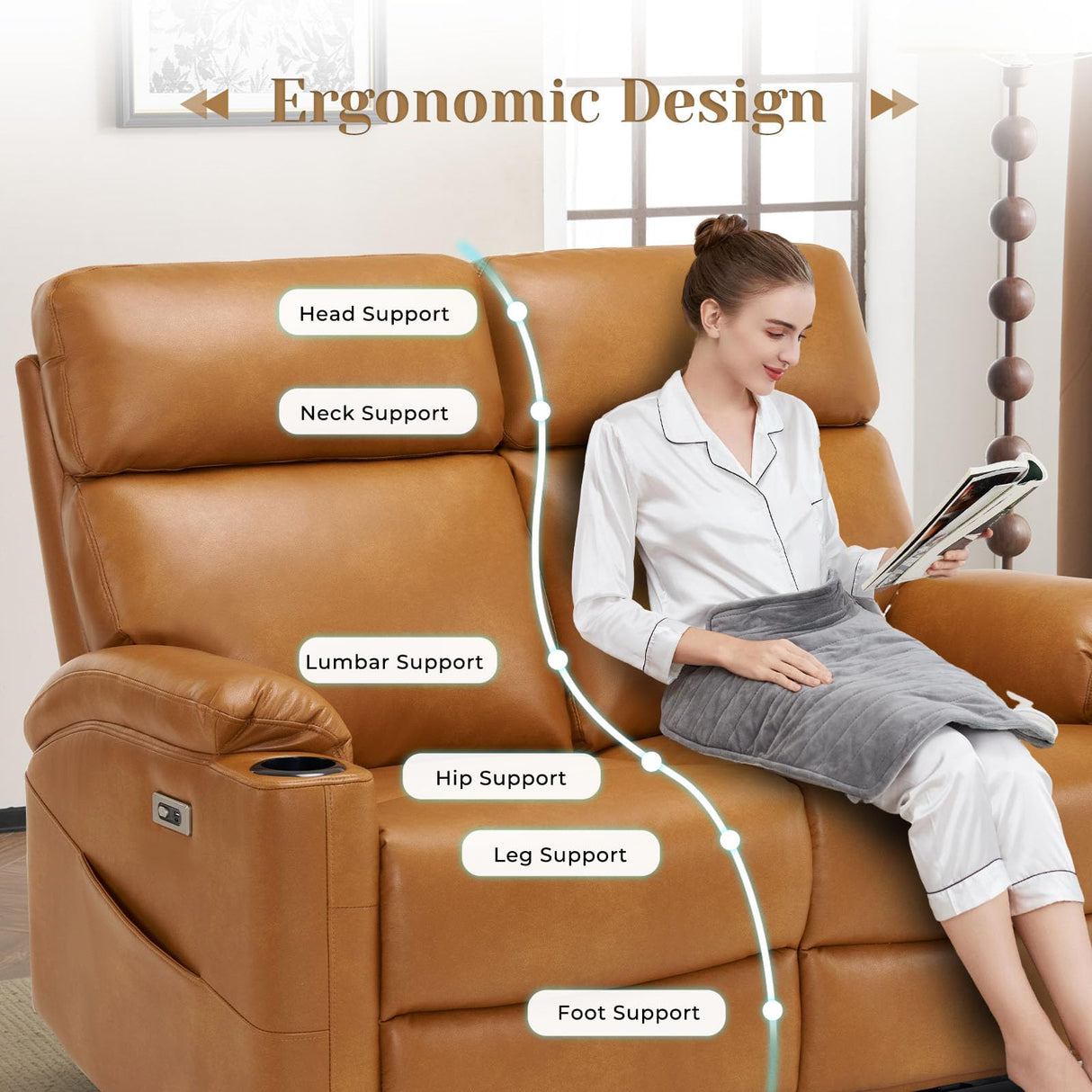 PALLOME Power Recliner Loveseat, Electric Reclining Sofa with USB & Type-C Ports, Wall Hugger Recliner with Extended Footrest, Loveseat Couch for Living Room, RV (Brown) PALLOME