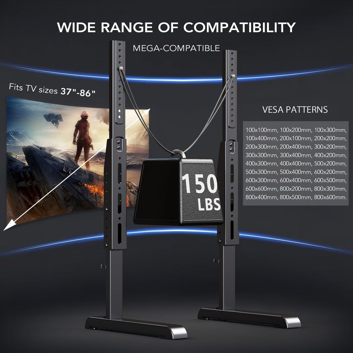 Universal TV Stand, Table Top TV Stand Base Replacement for Most 37 to 86 Inch LCD LED TVs, 7 Height Adjustable TV Legs with Cable Management Hold up to 150lbs, Max VESA 800x600mm, Black AX10TB01 AX WABER