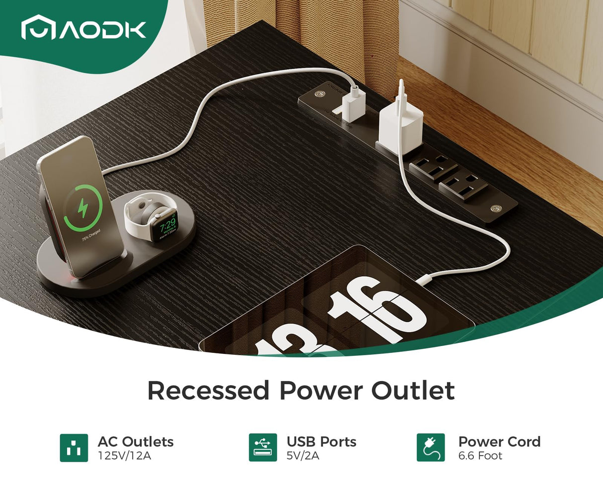 AODK 66" L Shaped Computer Desk, 113“ Reversible Home Office Desk with File Cabinet & 4 Fabric Drawers, Two Person Desk with LED Lights & Power Outlet, Corner Gaming Desk with Monitor Shelf, Black AODK