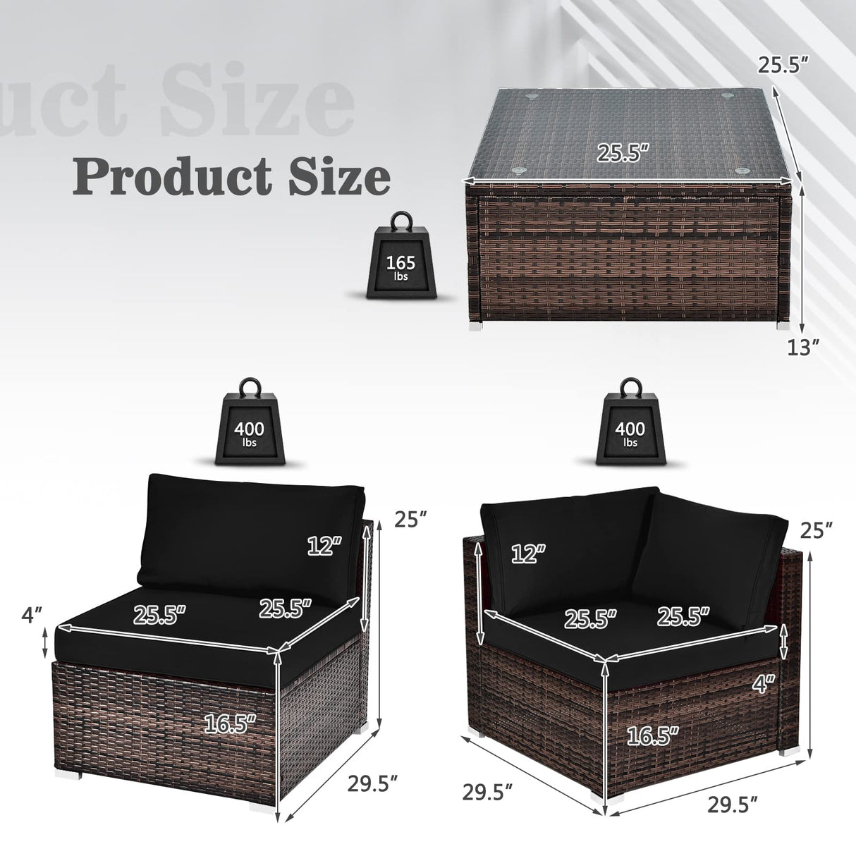 Tangkula 6 Pieces Patio Furniture Set, Outdoor Wicker Conversation Set with Glass Coffee Table, Wicker Sofa Set with Back & Seat Cushions, Rattan Sectional Conversation Couch Set for Backyard Garden Tangkula