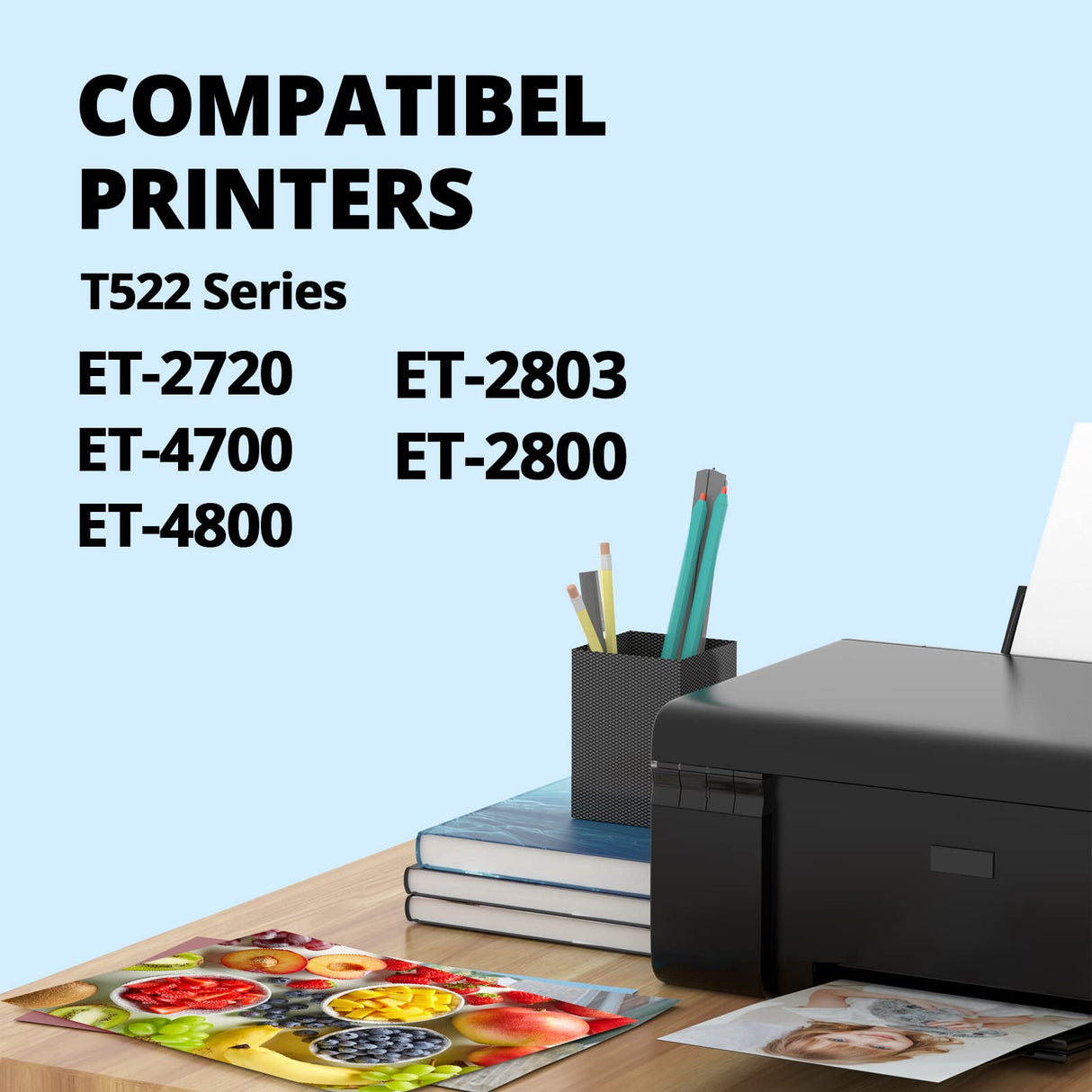 FASTINK 522 Black Ink Bottles High Yield Replacement for Epson 522 Ink Bottles Black Work with Epson ET-2800,ET-2720,ET-2803,ET-4800,ET-4700,ET-2400,ET-2840,ET-4810 Printer,522 Ink Refill Bottles FASTINK