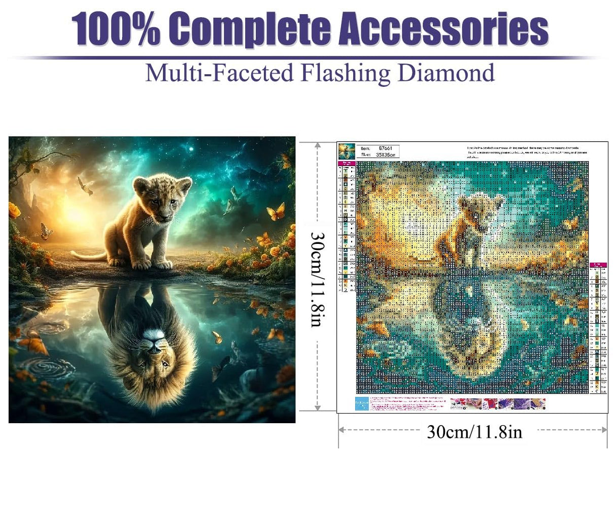 LWZAYS 5D Diamond Painting Kits for Adults, Lion Diamond Art Kits for Beginners, DIY Full Round Drill Gem Art Kit for Home Wall Decor and Adults Gift 35 * 35cm LWZAYS