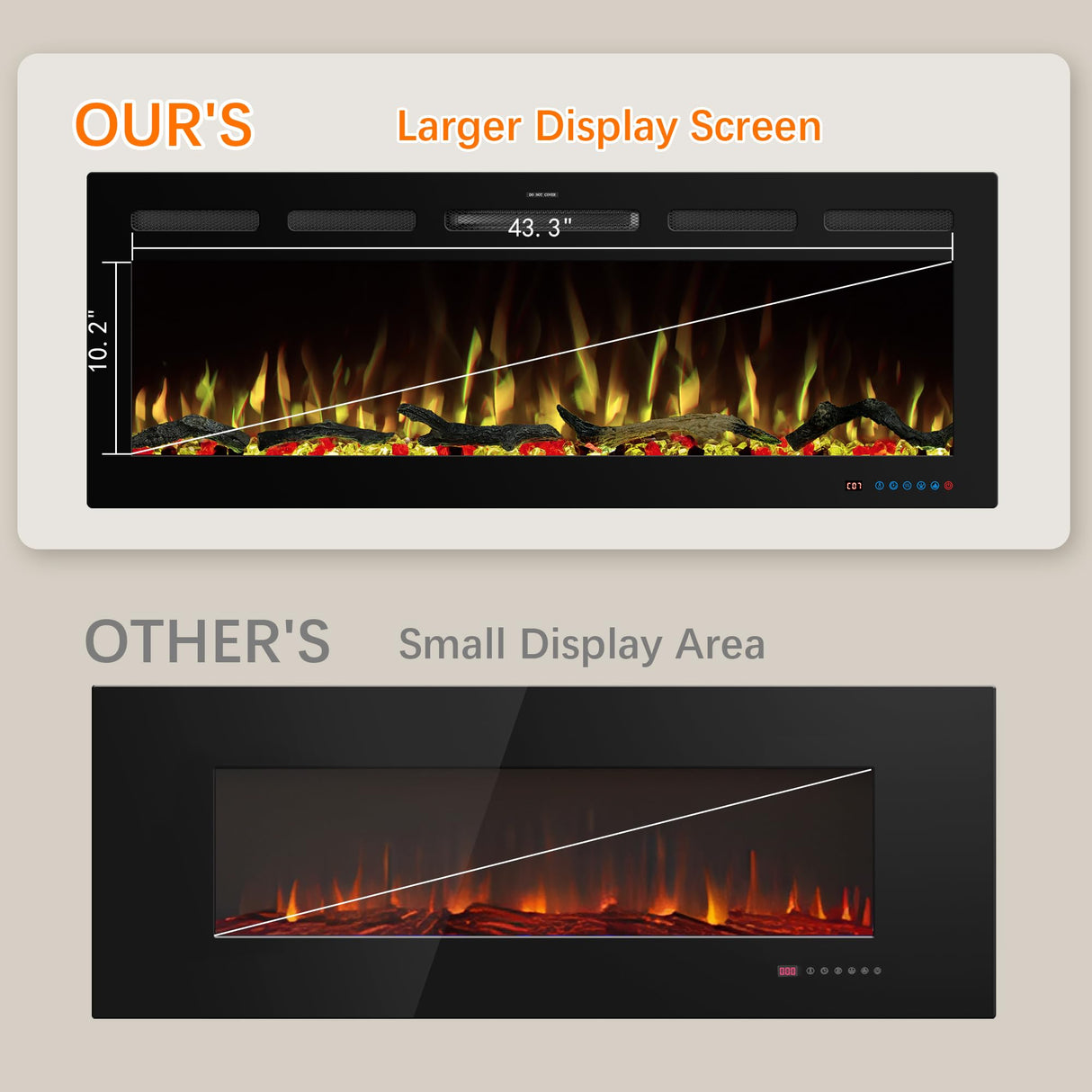 Kentsky 48" WiFi Electric Fireplace Inserts, Recessed and Wall Mounted Fireplace Heater W/Adjustable Flame Color & Brightness, Thermostat, 9H Timer, App and Remote Control, Low Noise, 750/1500W Kentsky