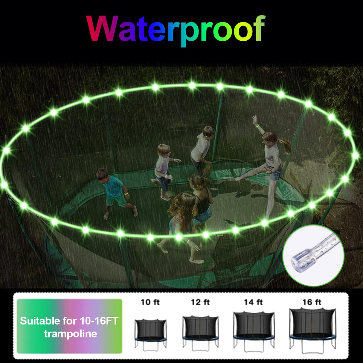 Trampoline Lights, LED Lights for 16Ft 14Ft 12Ft 10Ft, Jump Control 16 Color Change, Waterproof Battery Case Powered (for 16ft Trampoline) Blinngo - Sport