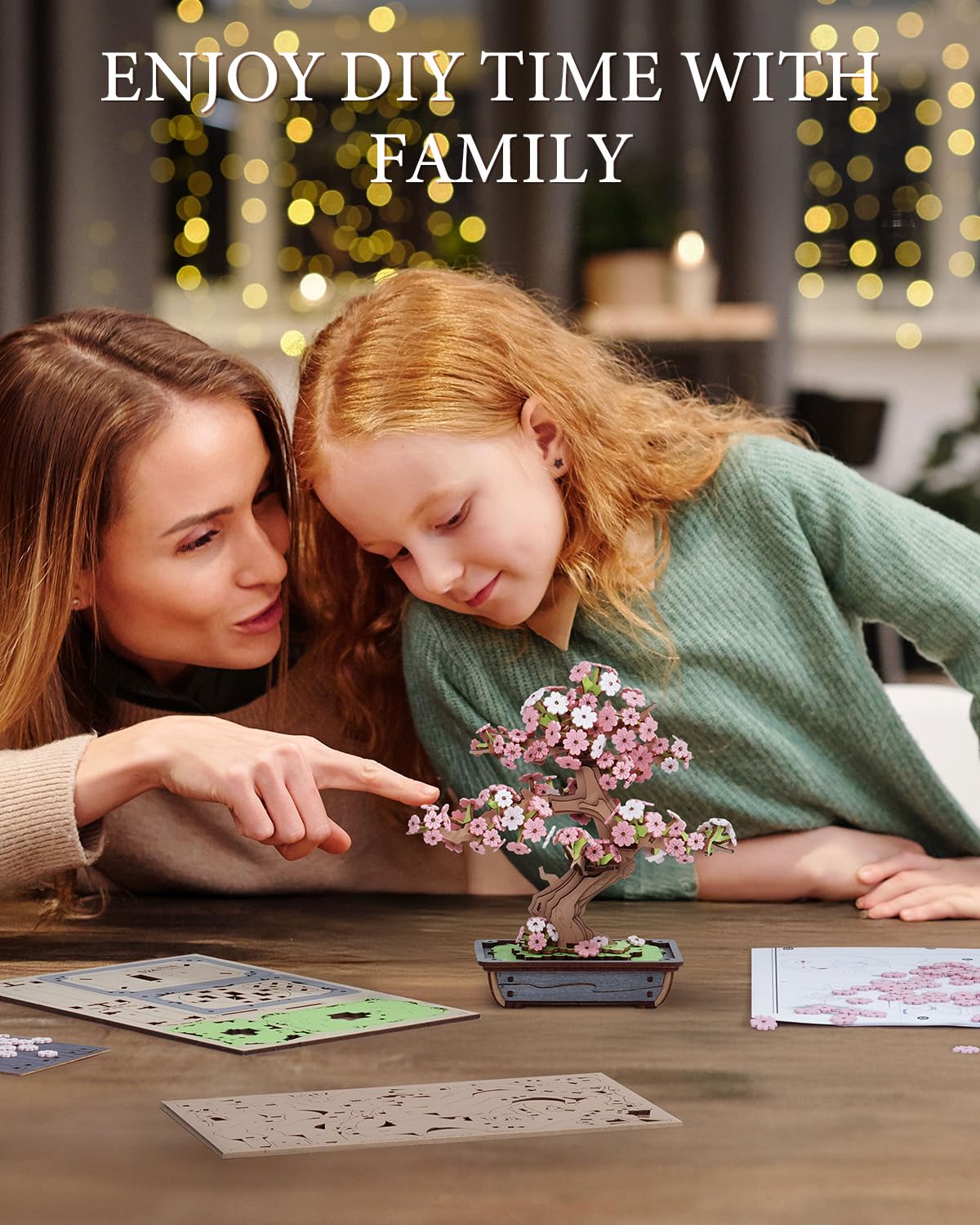 ROBOTIME Sakura Bonsai 3D Puzzles Wooden Artificial Cherry Blossom Tree DIY Model Building Kit for Home Decoration and Office Art Creative Gifts ROBOTIME