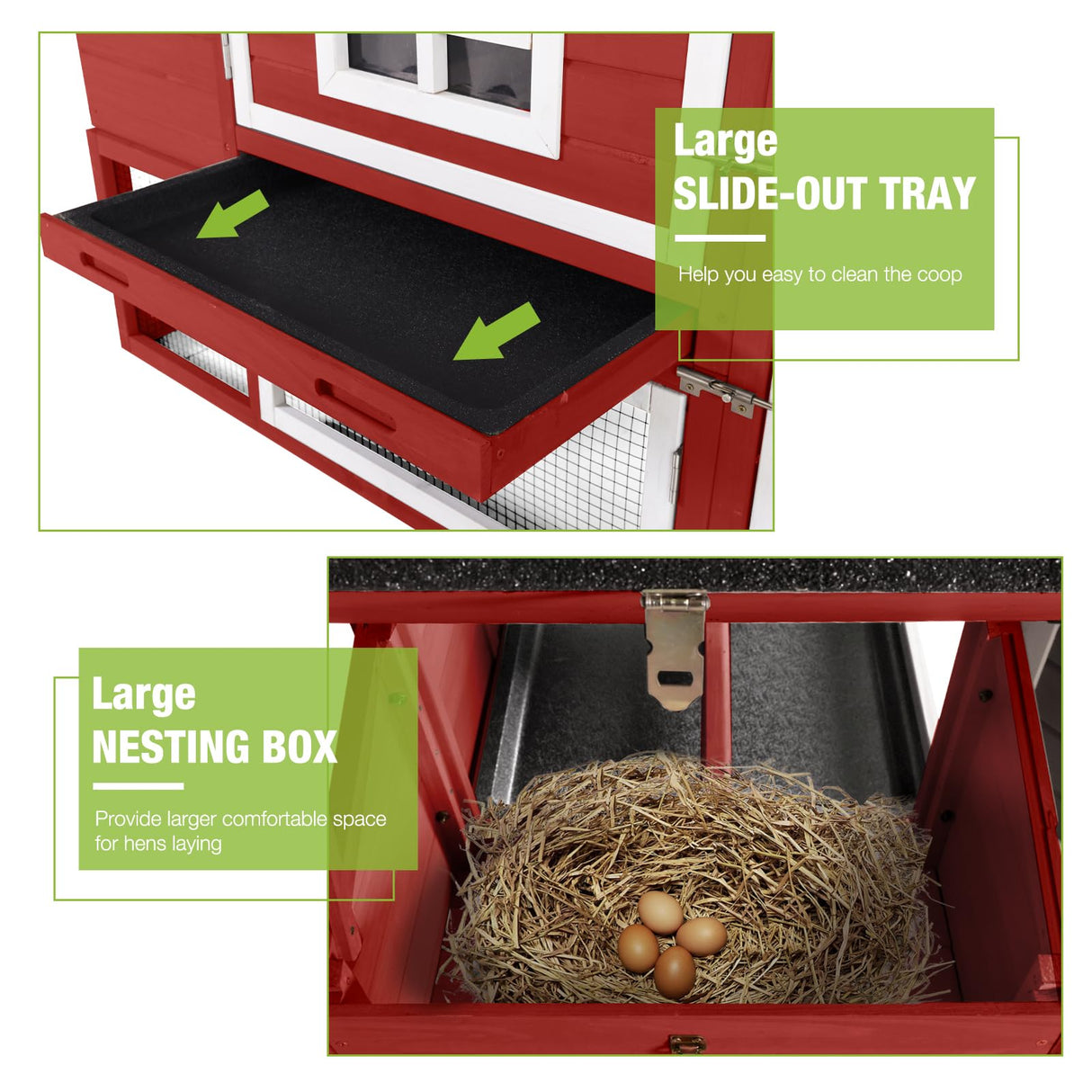 GUTINNEEN Rabbit Hutch Outdoor Mobile Chicken Coop with Wheels Wooden Bunny Cage Large Duck House with Run UV Roof(Red) GUTINNEEN