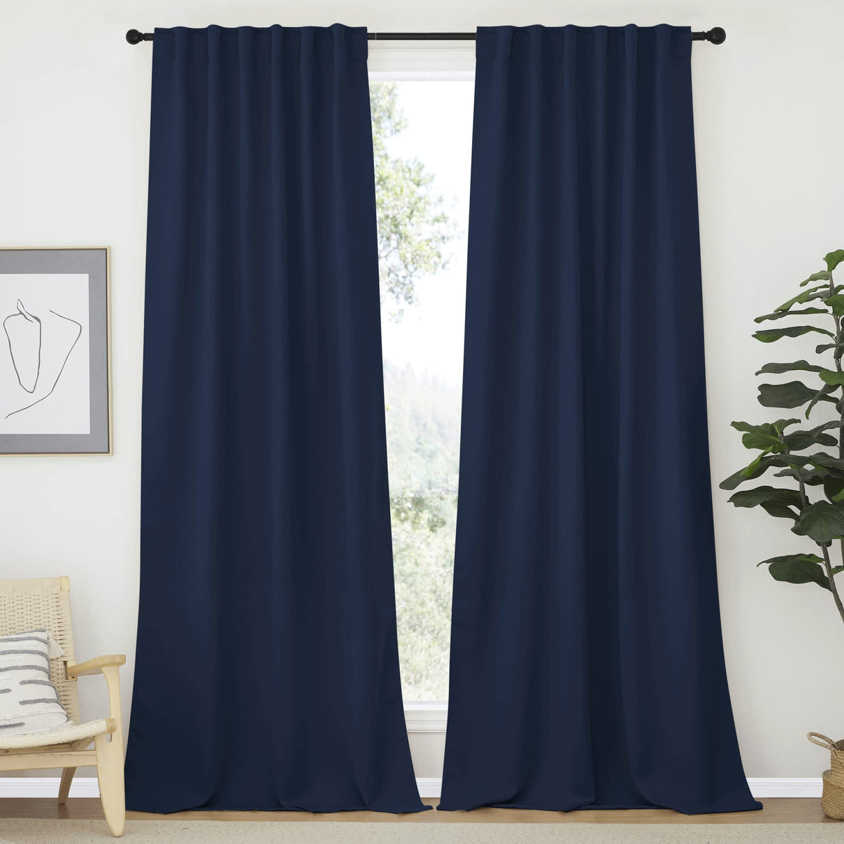 NICETOWN Window Treatment Blackout Curtains - (Navy Color) 52 inches W by 108 inches L Each Panel, Set of 2 Panels, Blackout Drape Panels for Nursery NICETOWN