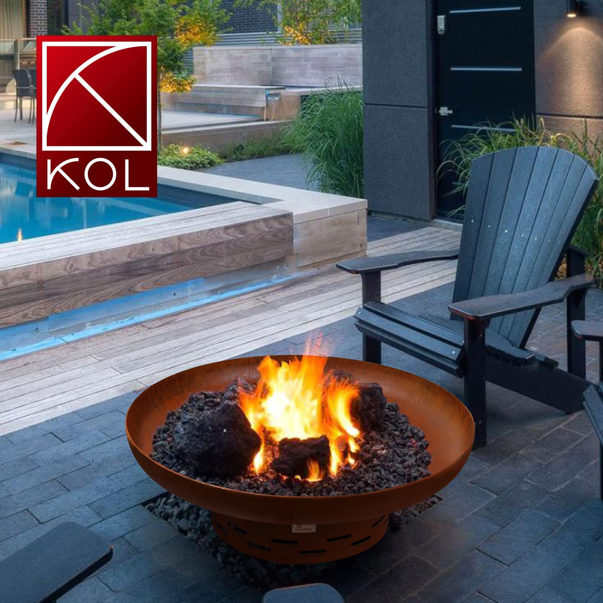 KOL 35" Dia. Heavy-Duty Fire Pit - Pre-Rusted Corten Steel Round Firepit Large Fire Bowl with Stand - Weathering Steel Wood Burning Fireplaces for Outside Backyard Deck Party Bonfire KOL