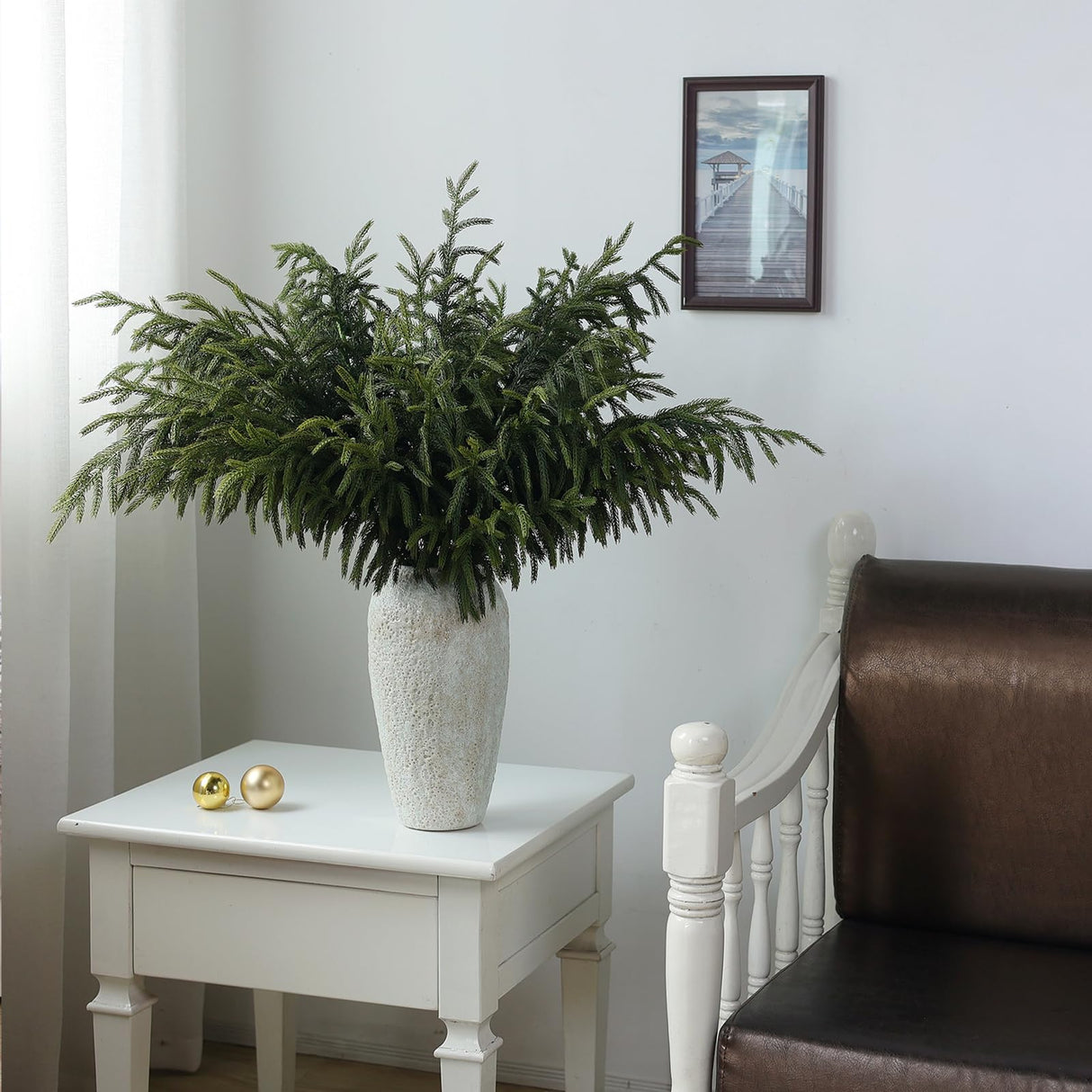 YXZZWL 8 Pcs Christmas Norfolk Pine Branches, 36 Inch Real Touch Artificial Norfolk Pine Branch Faux Cedar Pine Stem Fake Greenery Pine Picks for Vase DIY Garland Wreath Home Garden Decoration YXZZWL